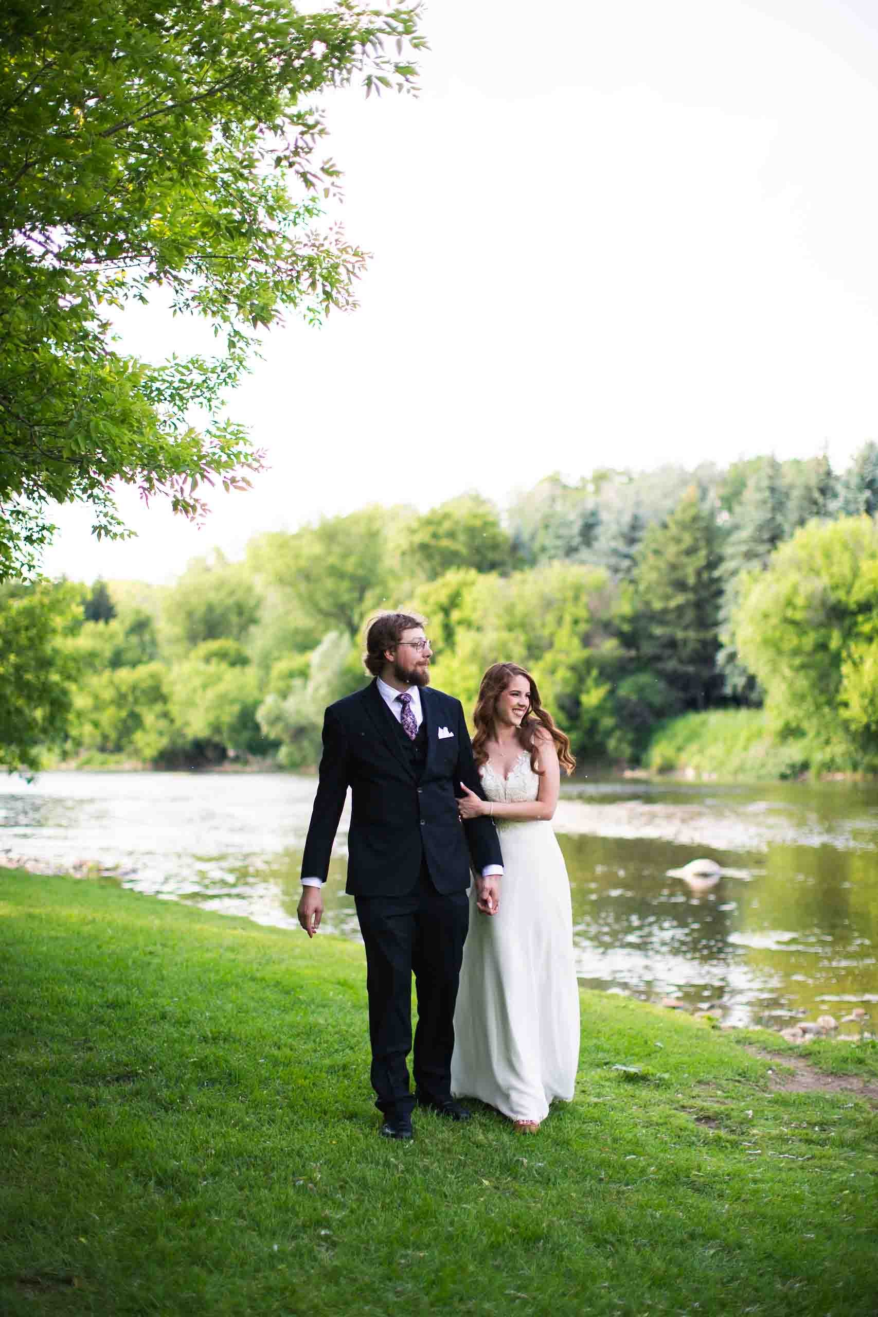 Bride and groom portraits near Hauser Hall