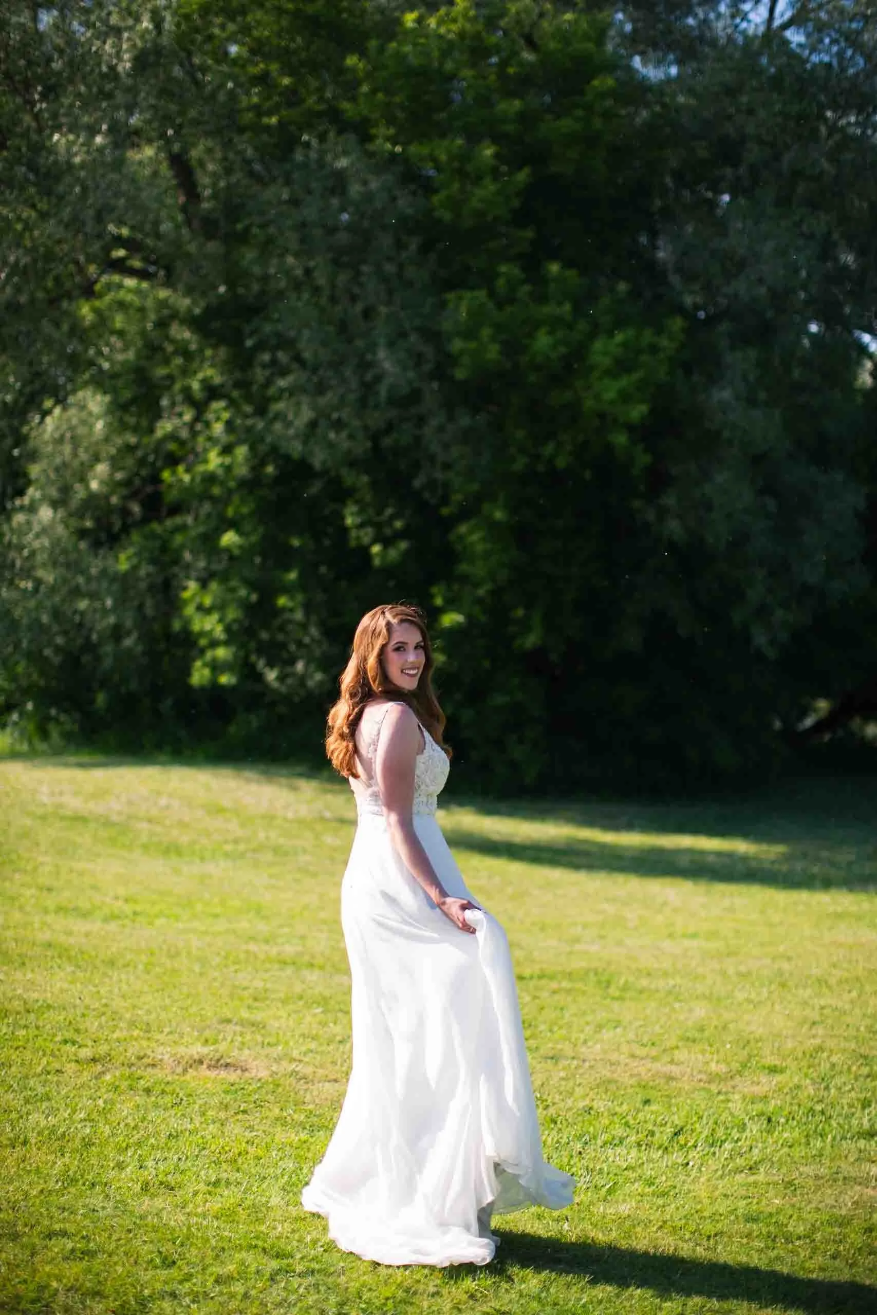 Bride and groom portraits near Hauser Hall
