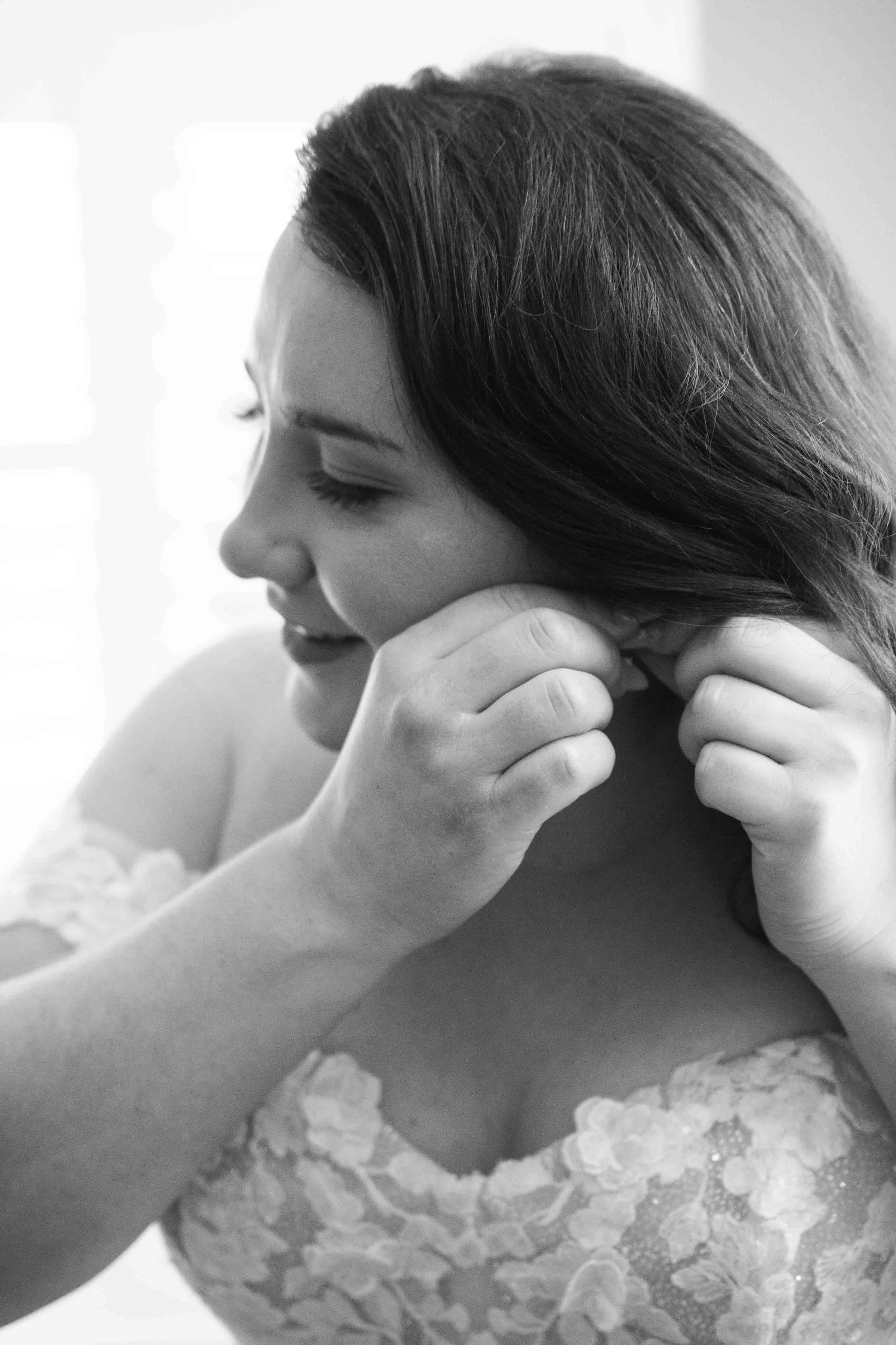 Black and White Documentary Getting Ready Wedding Photos Cambridge Ontario