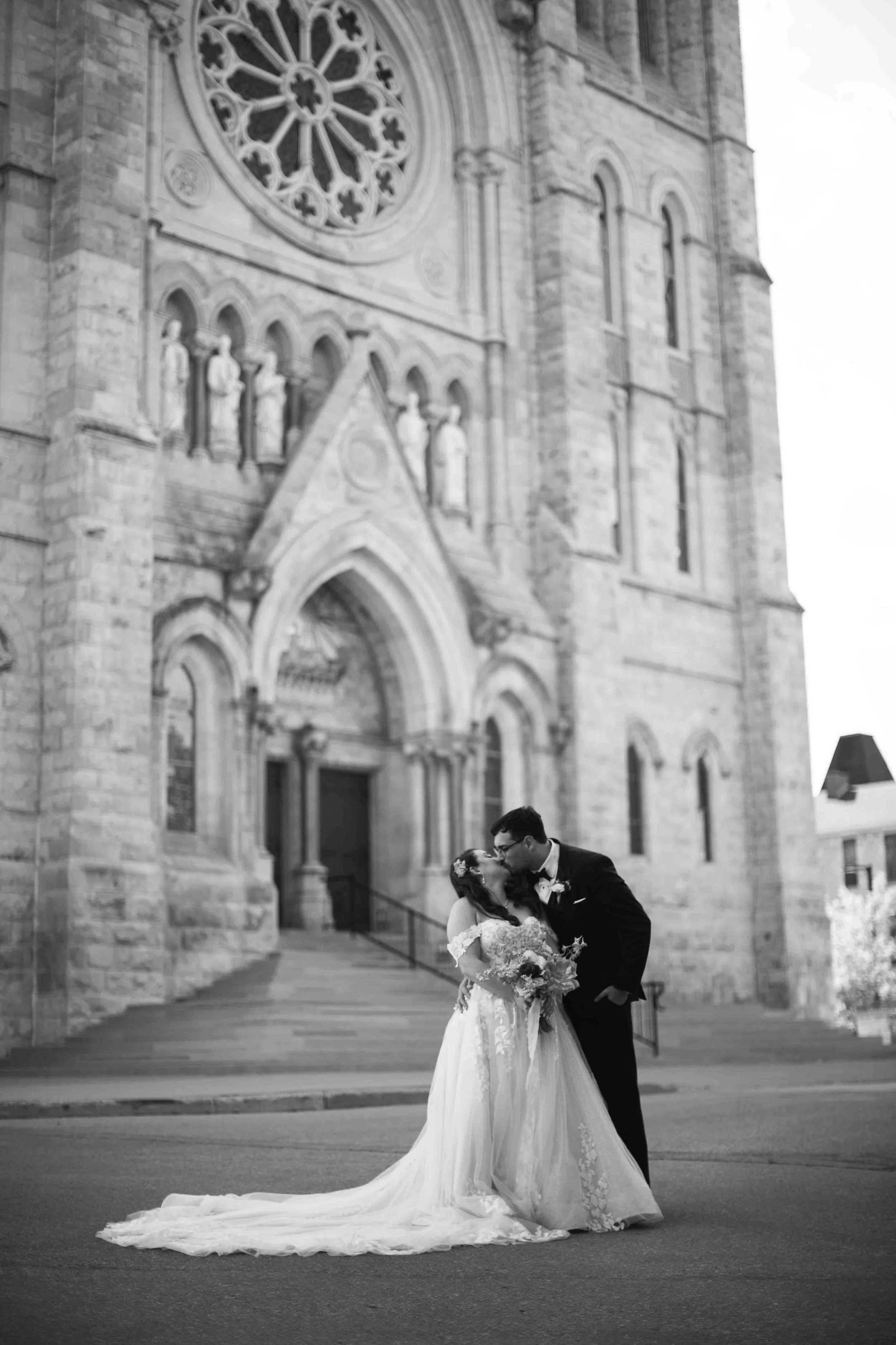 Black and White Basilica of Our Lady Immaculate Wedding Ceremony Guelph Ontario
