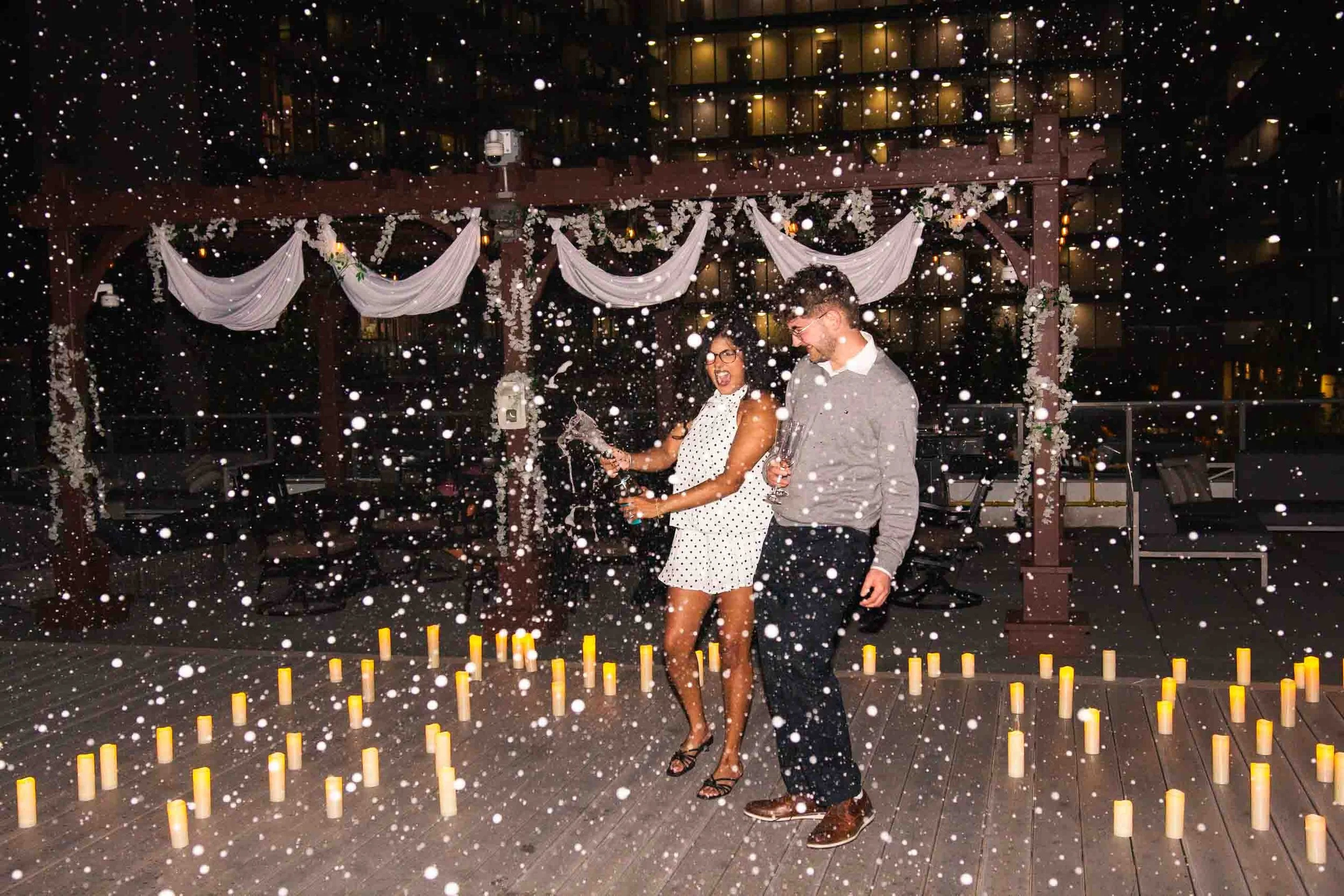 Flash surprise proposal photography rooftop patio in KW.