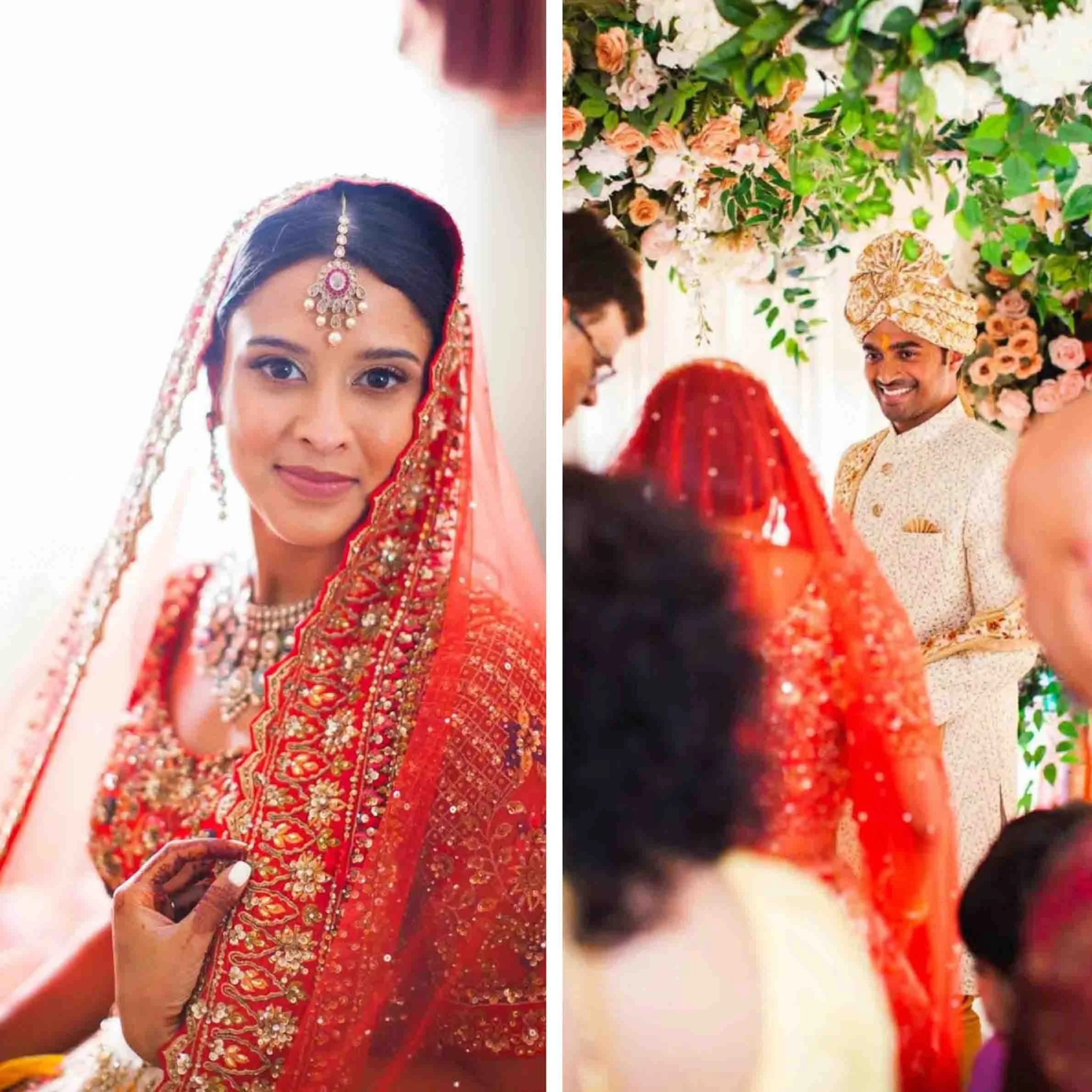 Photo collage of indian couple on their wedding day in mississauga ontario.