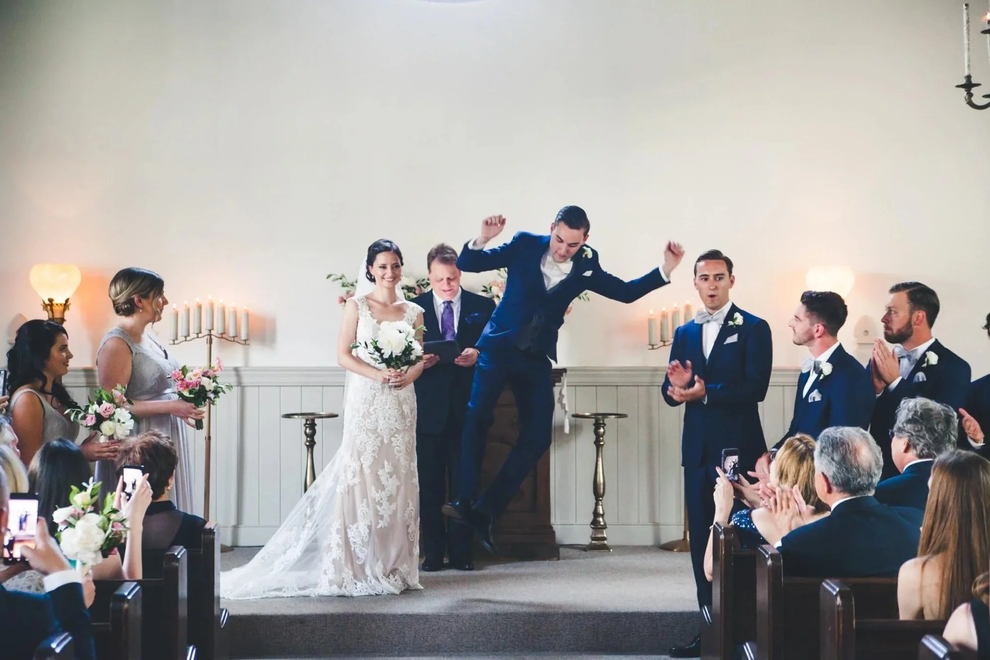 Wedding photos inside a chapel in Toronto