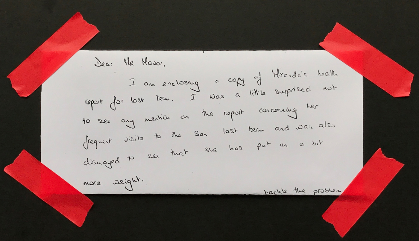 Mum's letter to Mr Moor, the headmaster