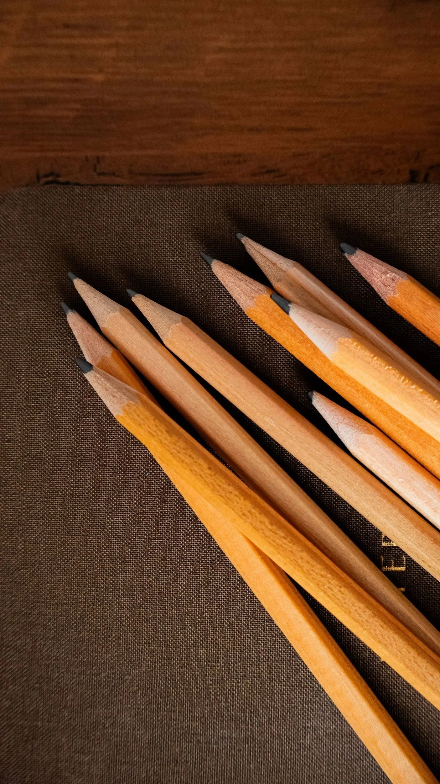 Pencils on brown cloth-covered book | Ashley Danyew