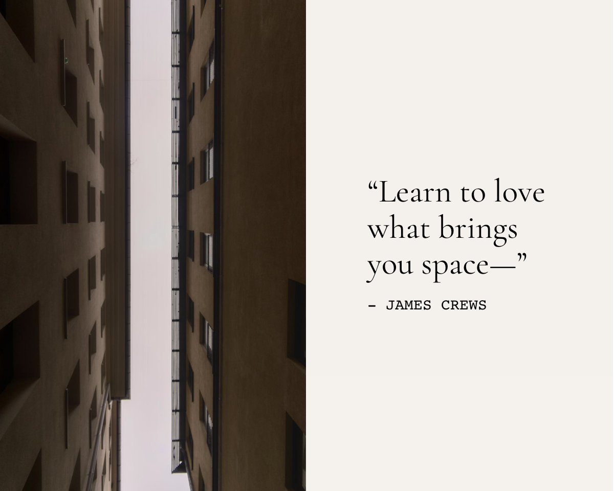 Photo of two buildings with strip of sky between | Quote by James Crews, Breathing Room | Ashley Danyew