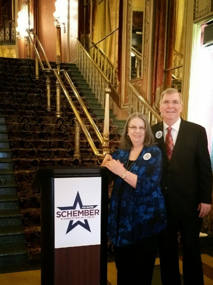 Joe and his wife, Rhonda, at his formal announcement at the Warner Theatre
