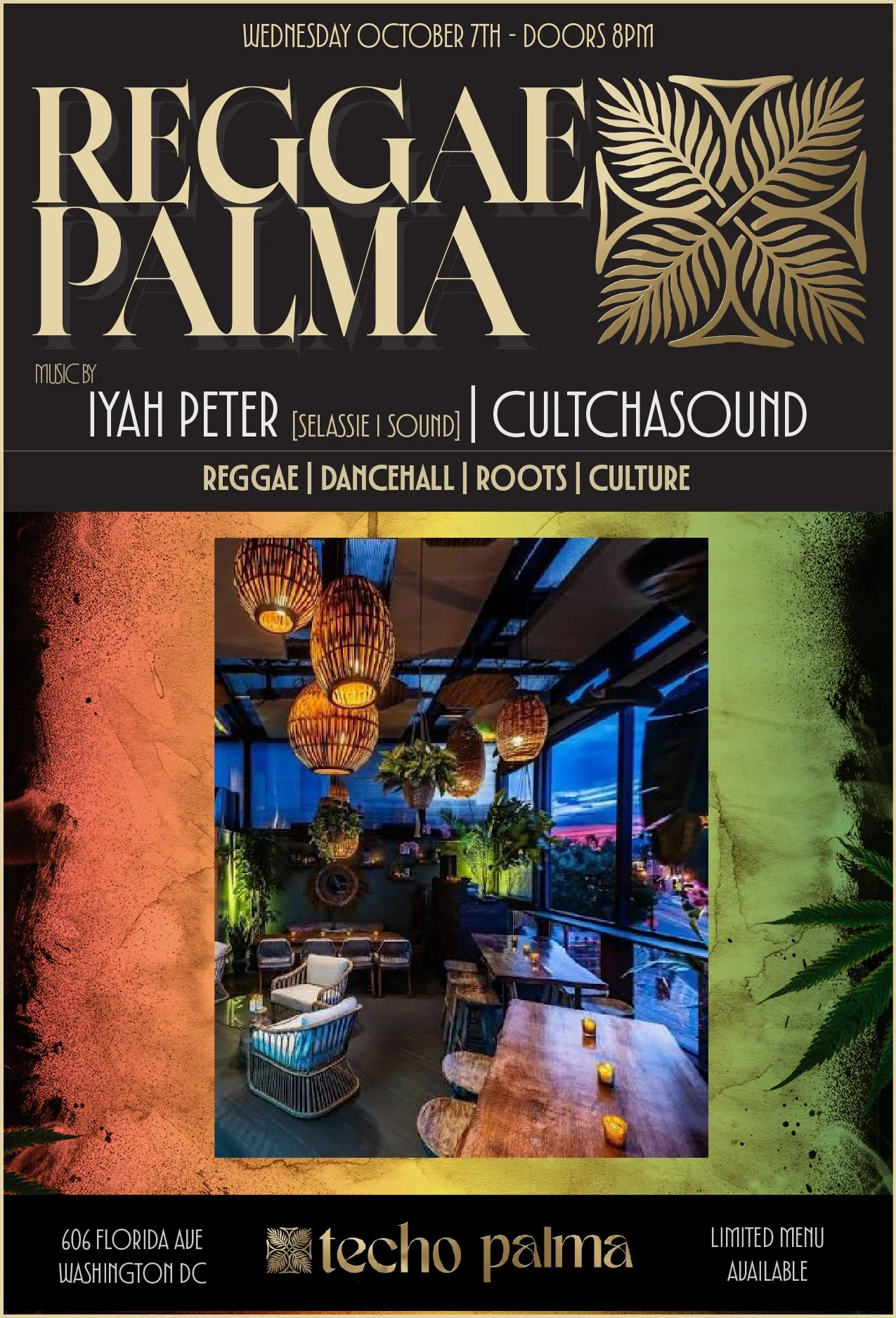 REGGAE PALMA - OCT 7 - TECHO PALMA - 606 florida ave nw dc