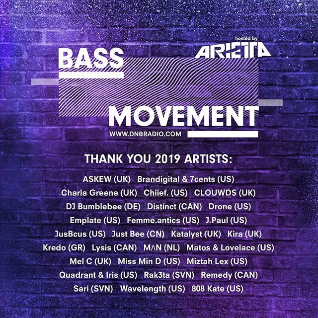 Big thanks to all the artists who made 2019 a MASSIVE year for BASS Movement on @dnbradio🔥🎶 Listen back at 👉 https://hearthis.at/arietta