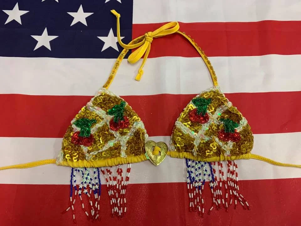 Sequin Gold Cherry USA Bralette