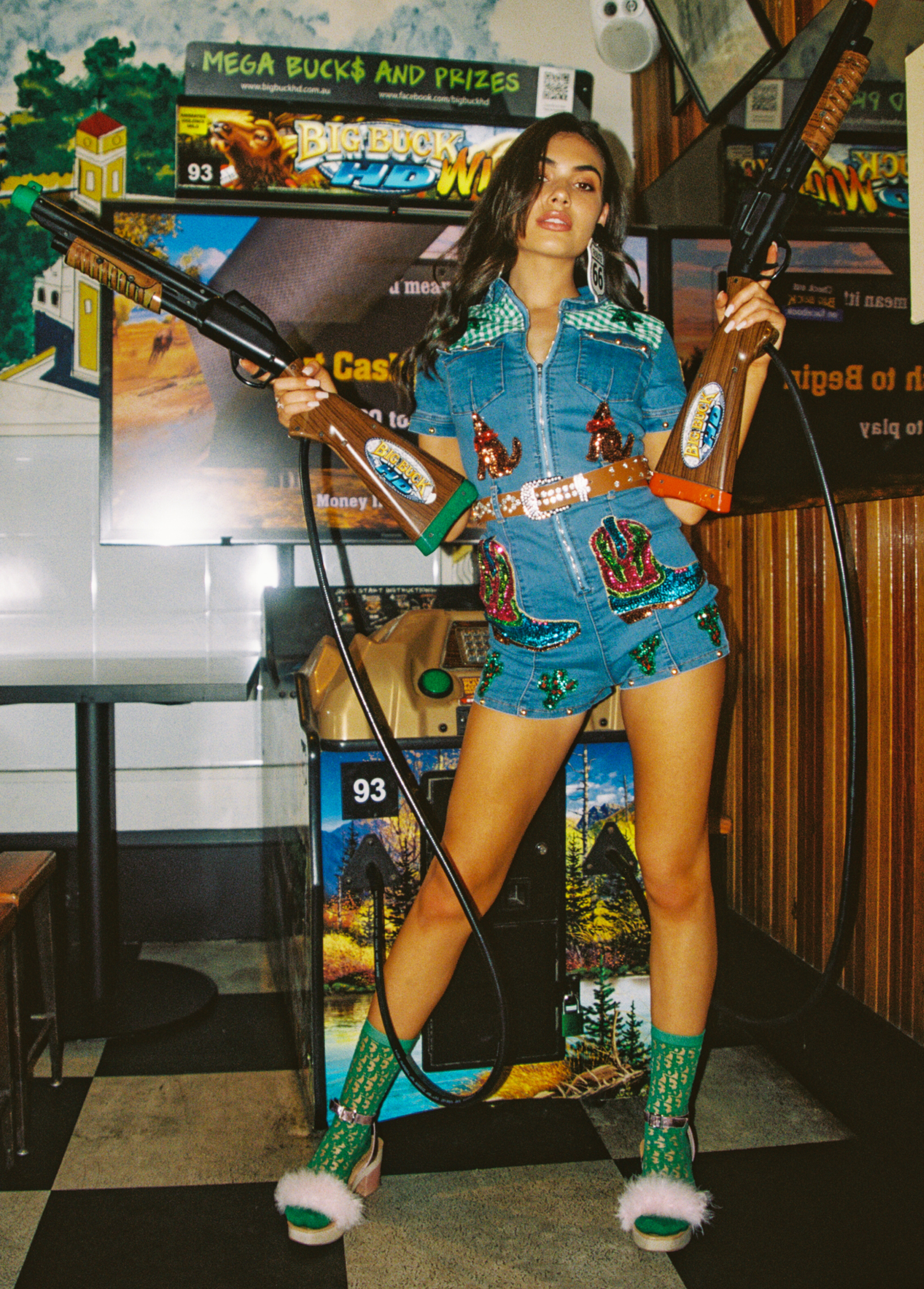 Blue Denim Sequin Western Playsuit 