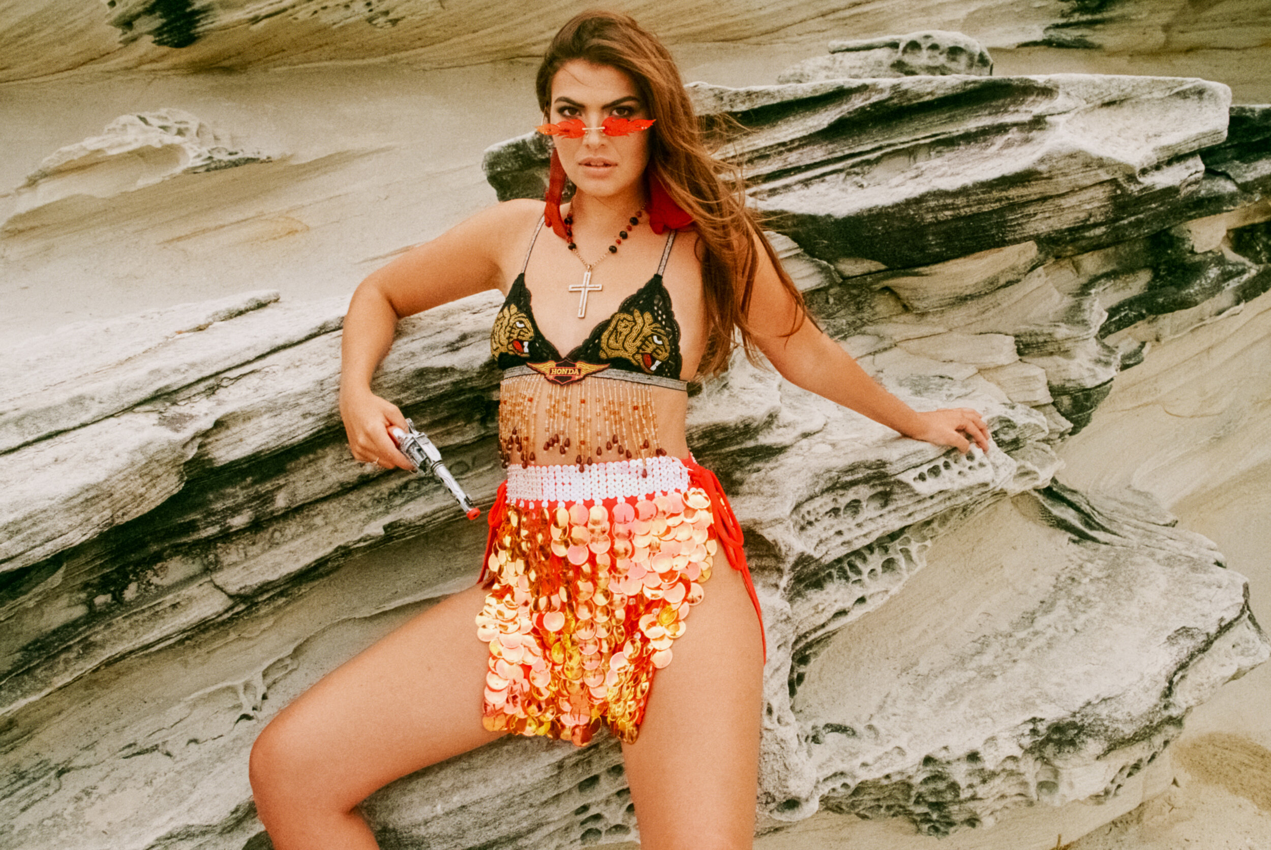 Black Honda Sequin Tiger Bralette