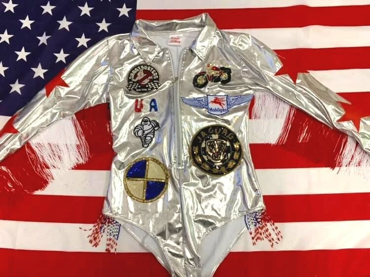 Sequin Silver Metallic USA Race Car Playsuit