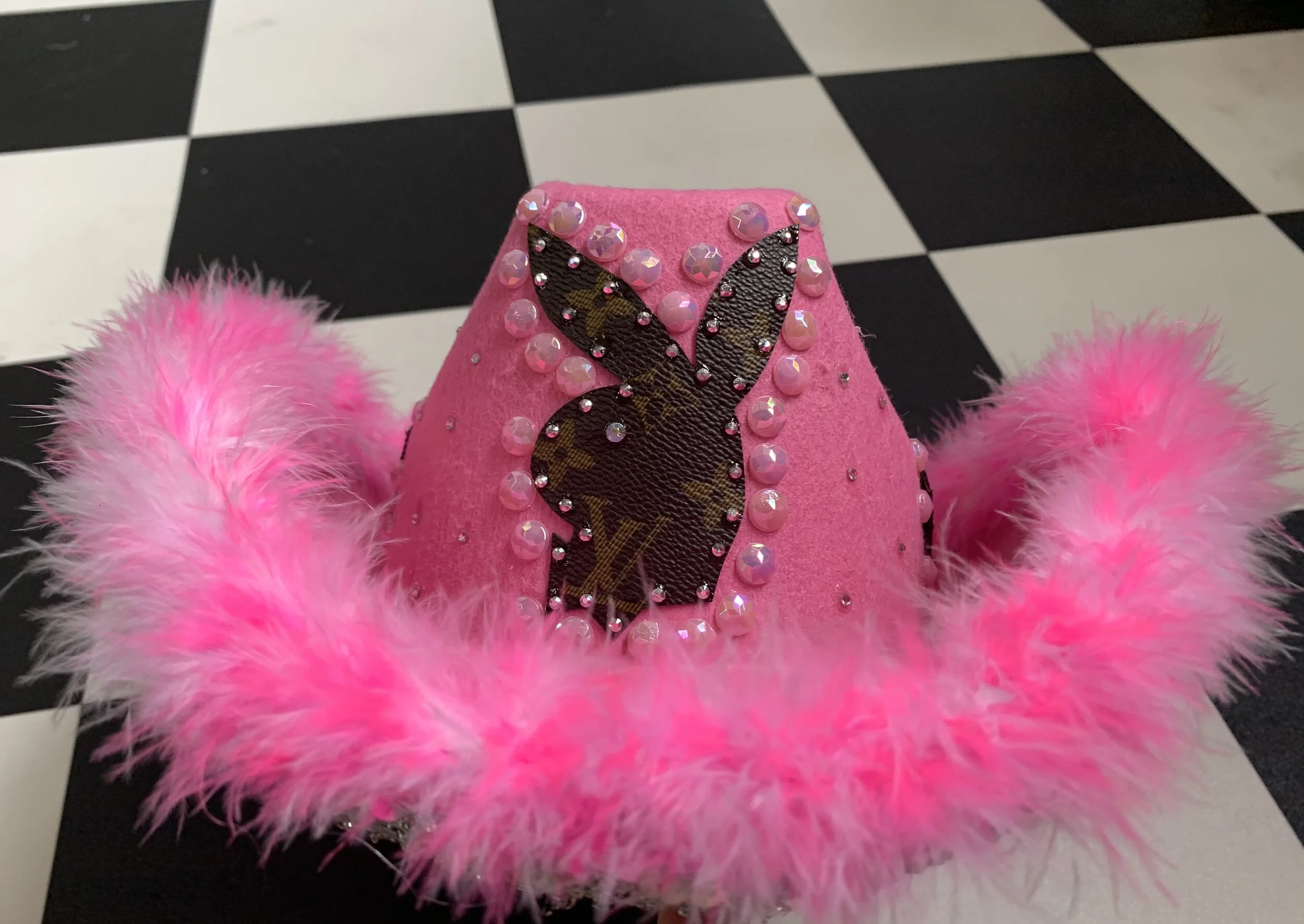 Pink Designer Bunny Fluffy Cowboy Hat 