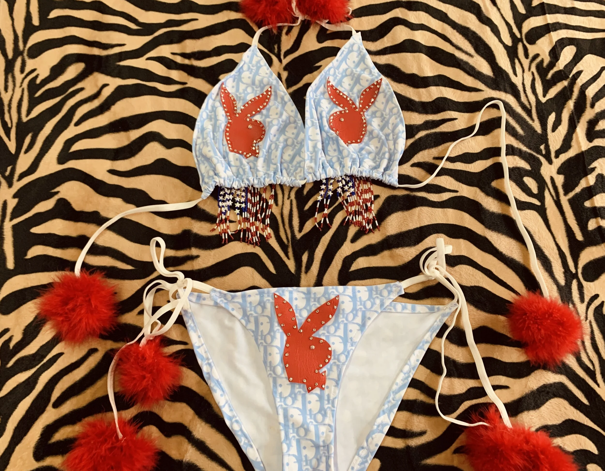 Blue D Bunny Rhinestone Bikini Set