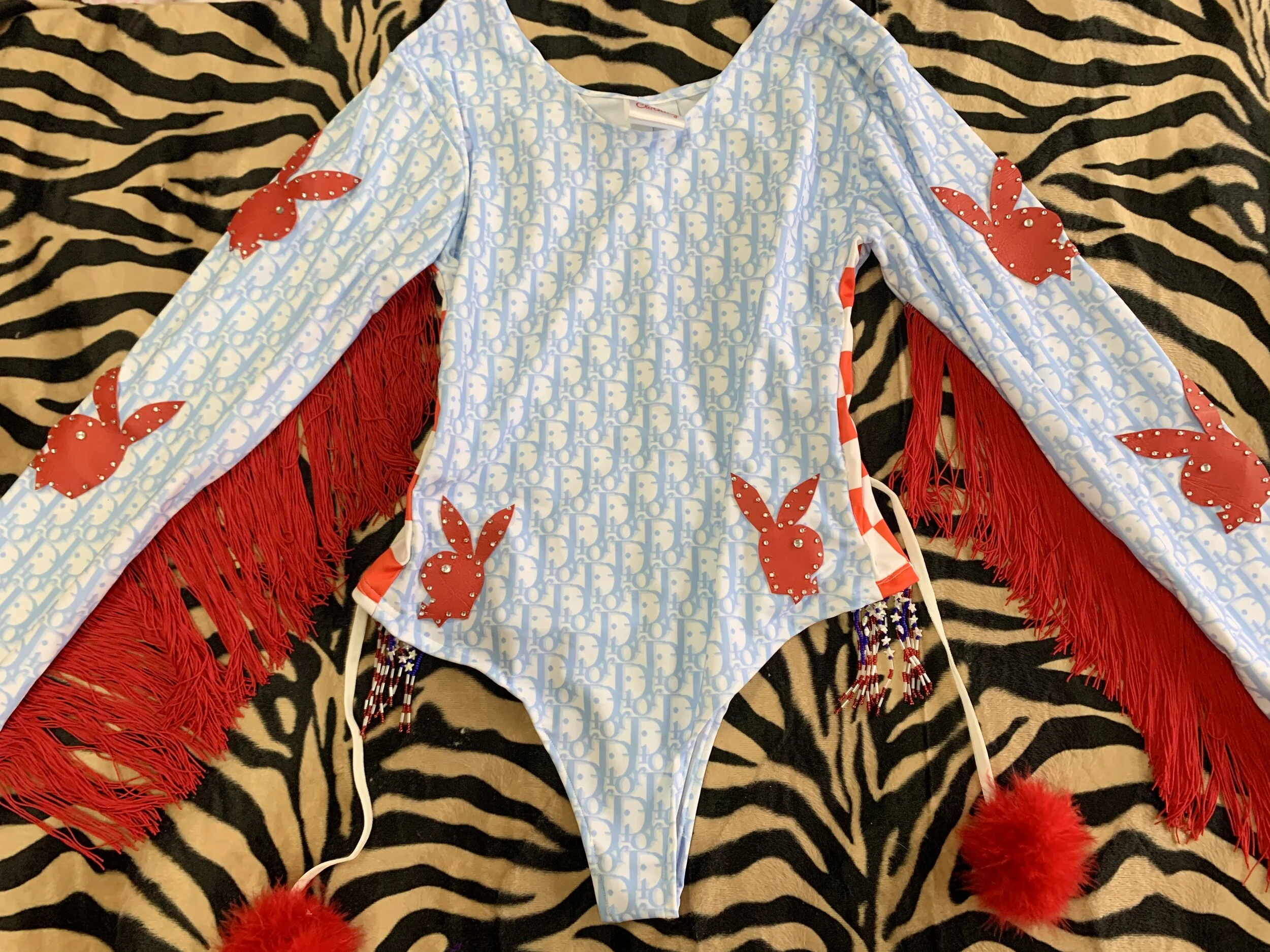 Blue D Bunny Tassel Bodysuit