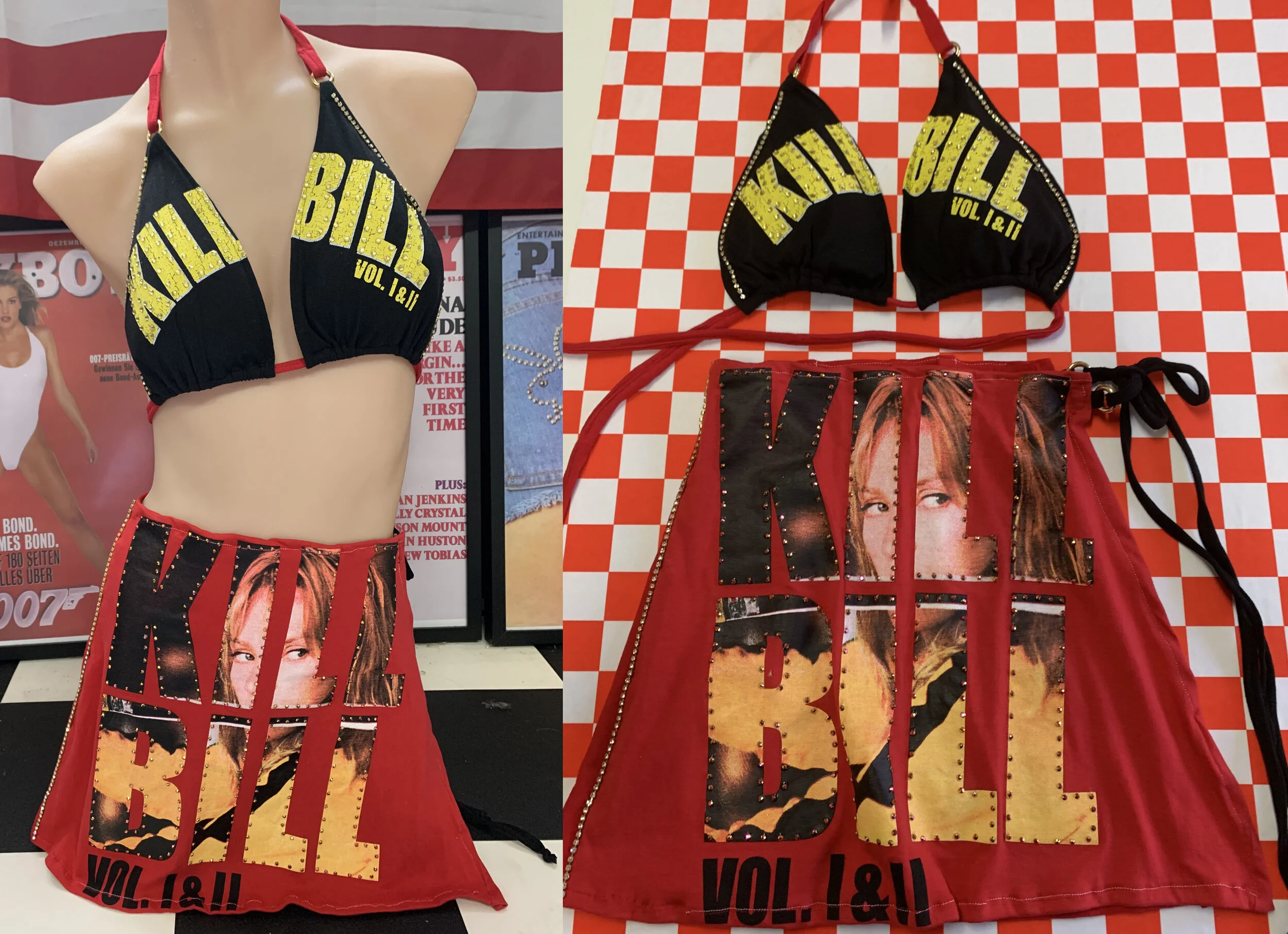 Custom Order  - Rhinestoned Tarantino Kill Bill Skirt Set
