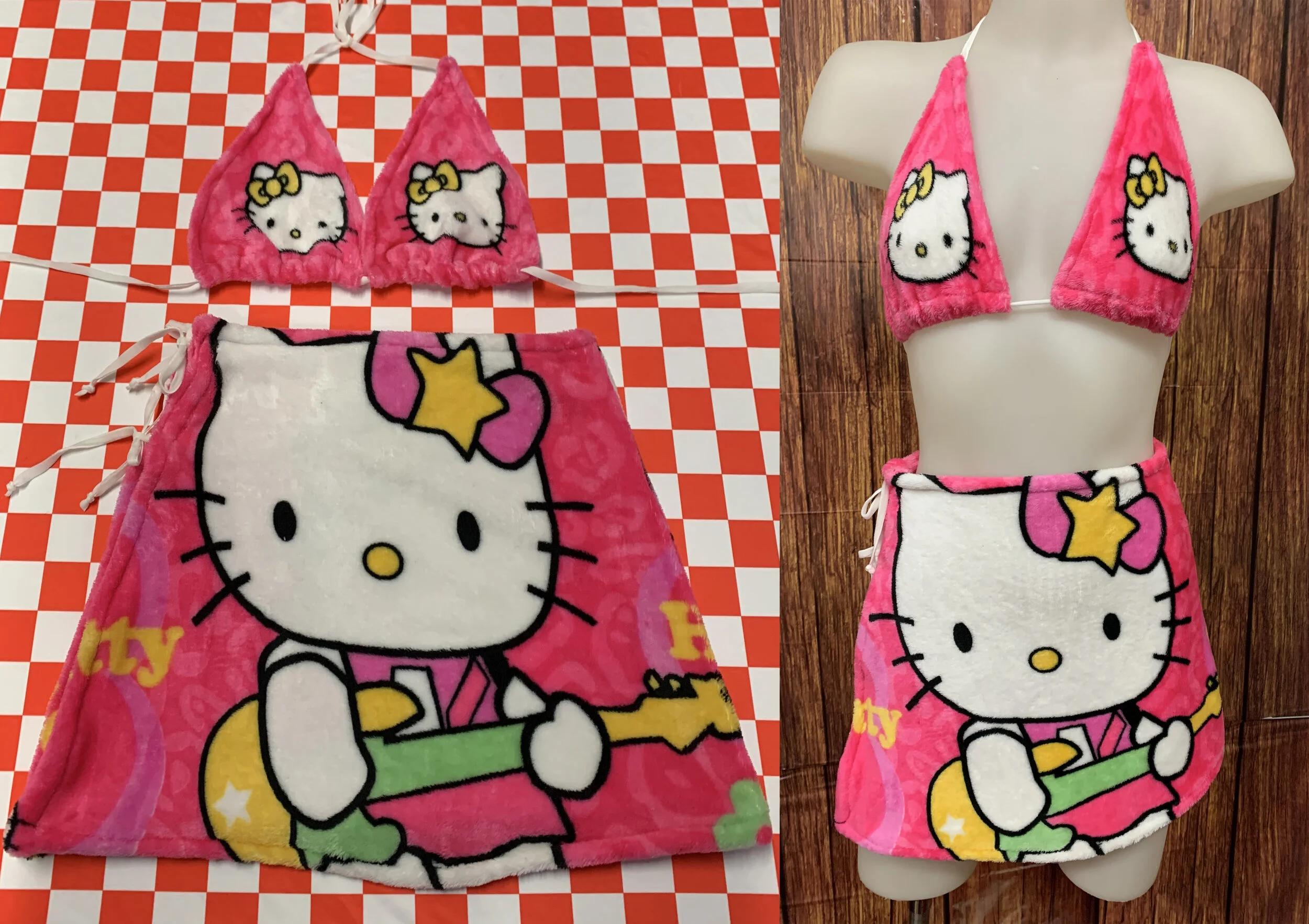 H Kitty Pink Fleece Bikini Skirt Set