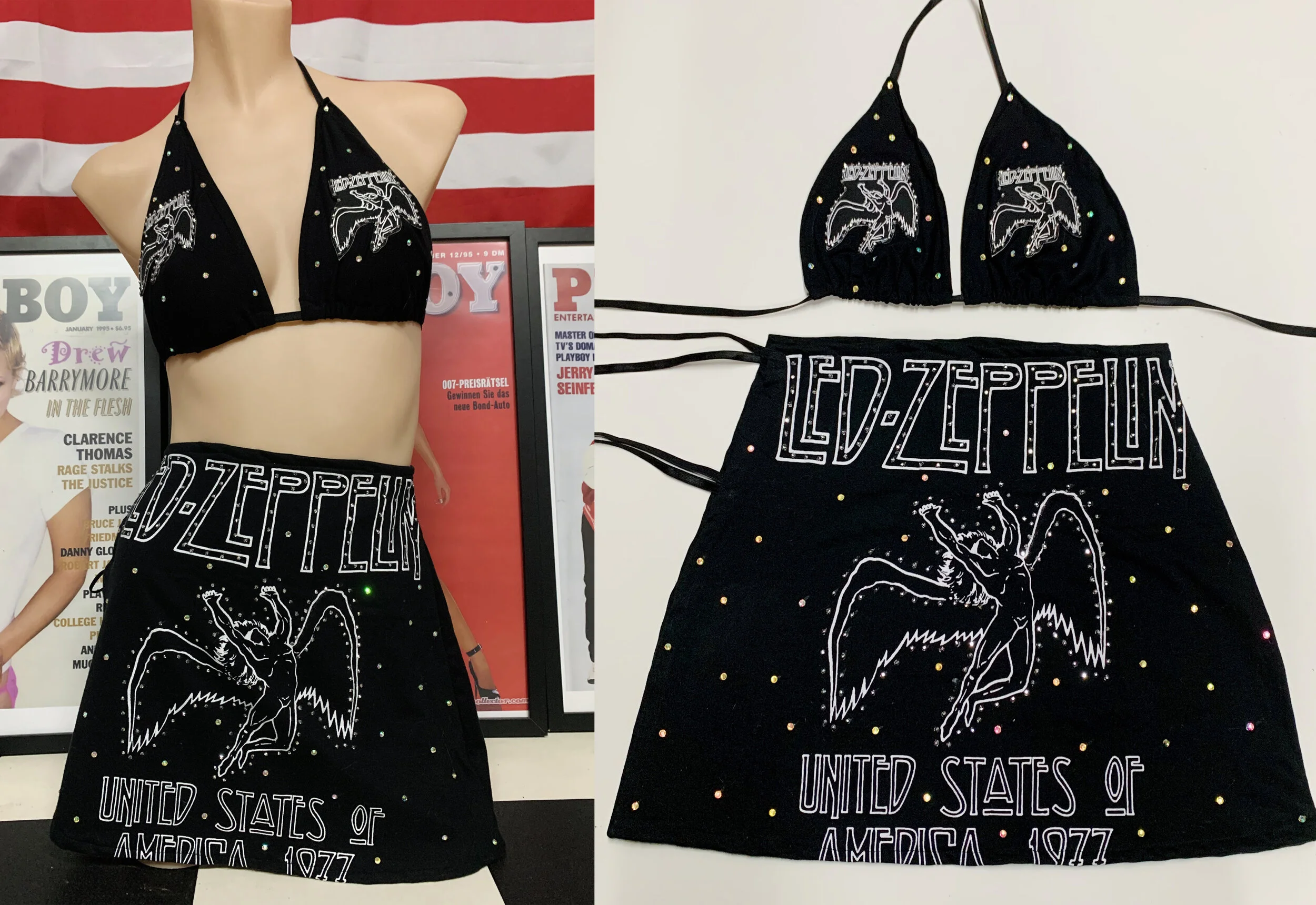Black Led Zeppelin Rhinestone Skirt Set