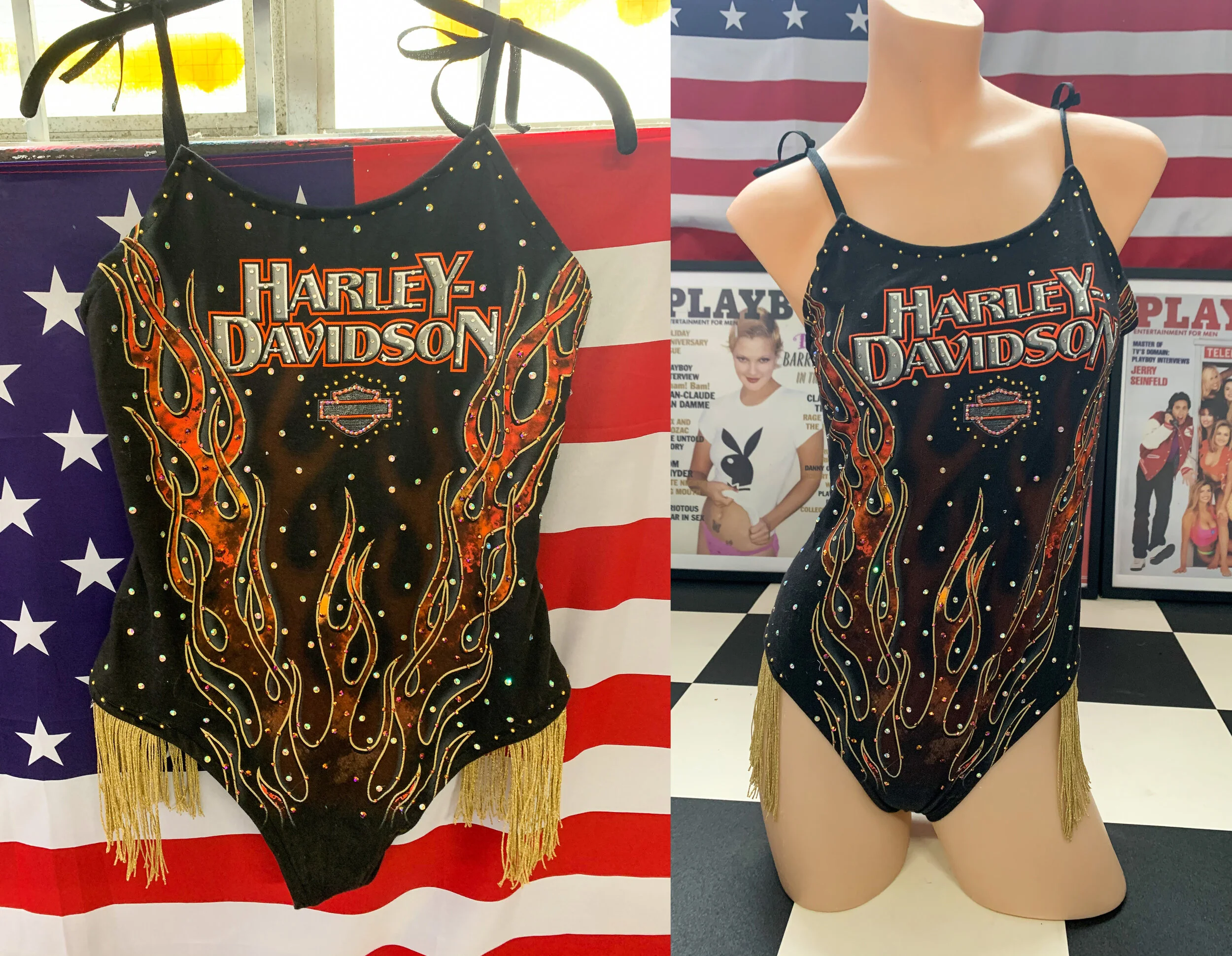Flame Biker Rhinestone Bodysuit