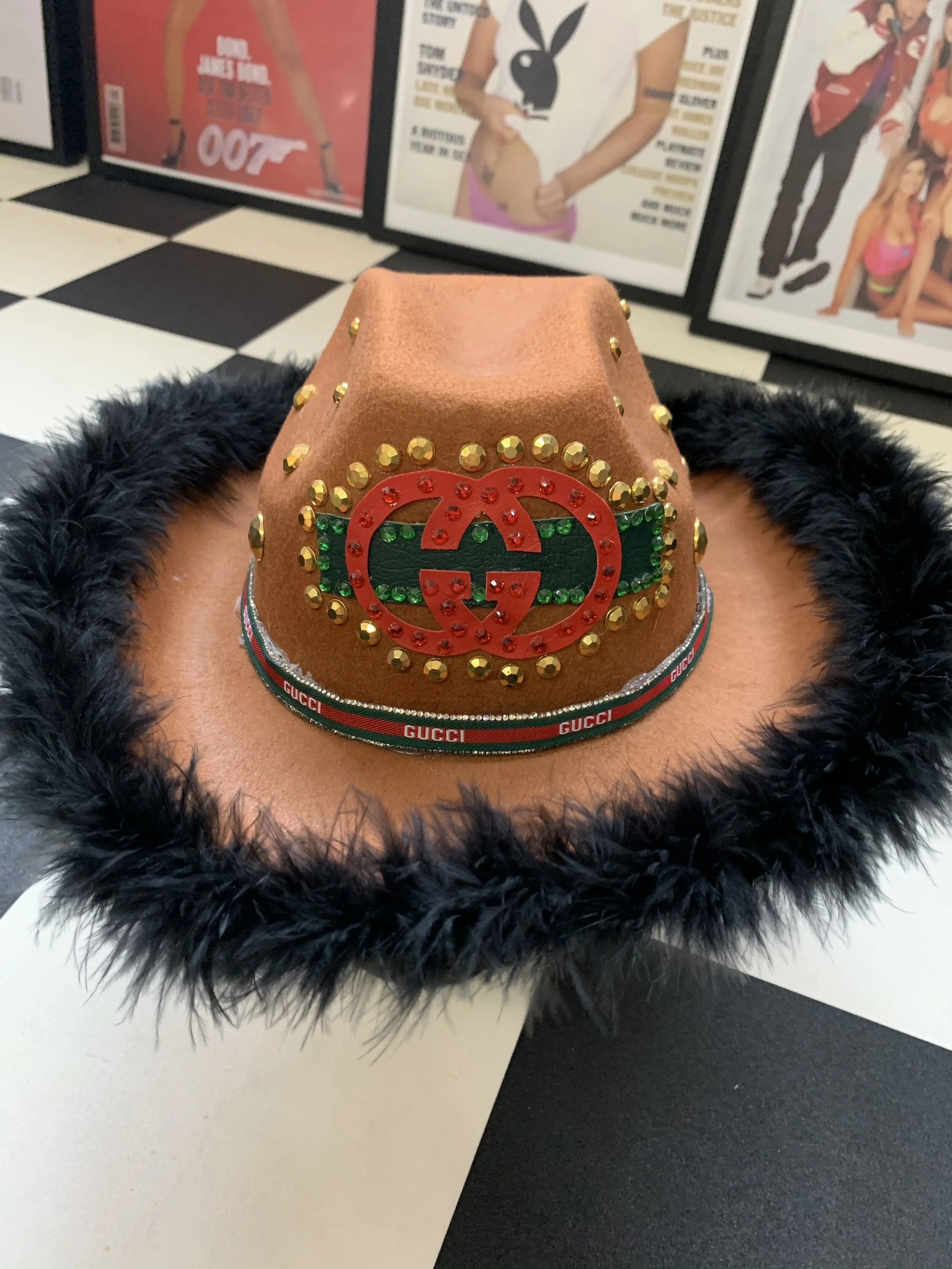 Rhinestone G G Fluffy Cowboy Hat 