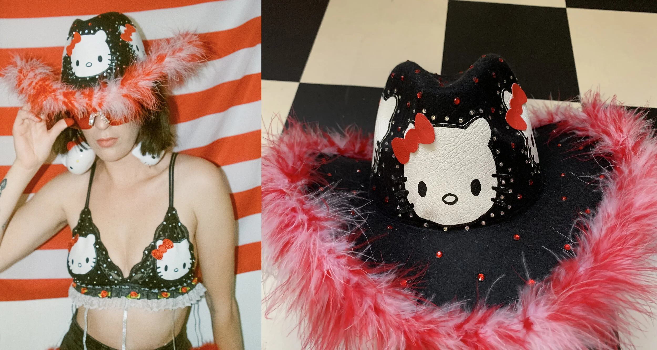 H Kitty Rhinestone Fluffy Cowboy Hat 