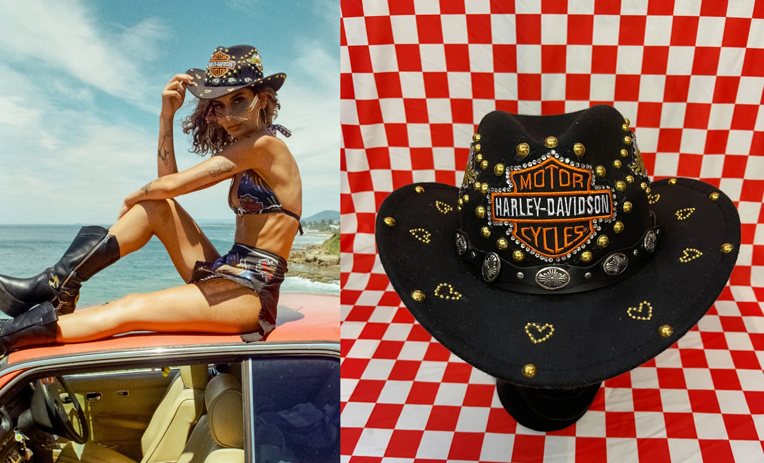 Biker Eagle Gold Gem Cowboy Hat 