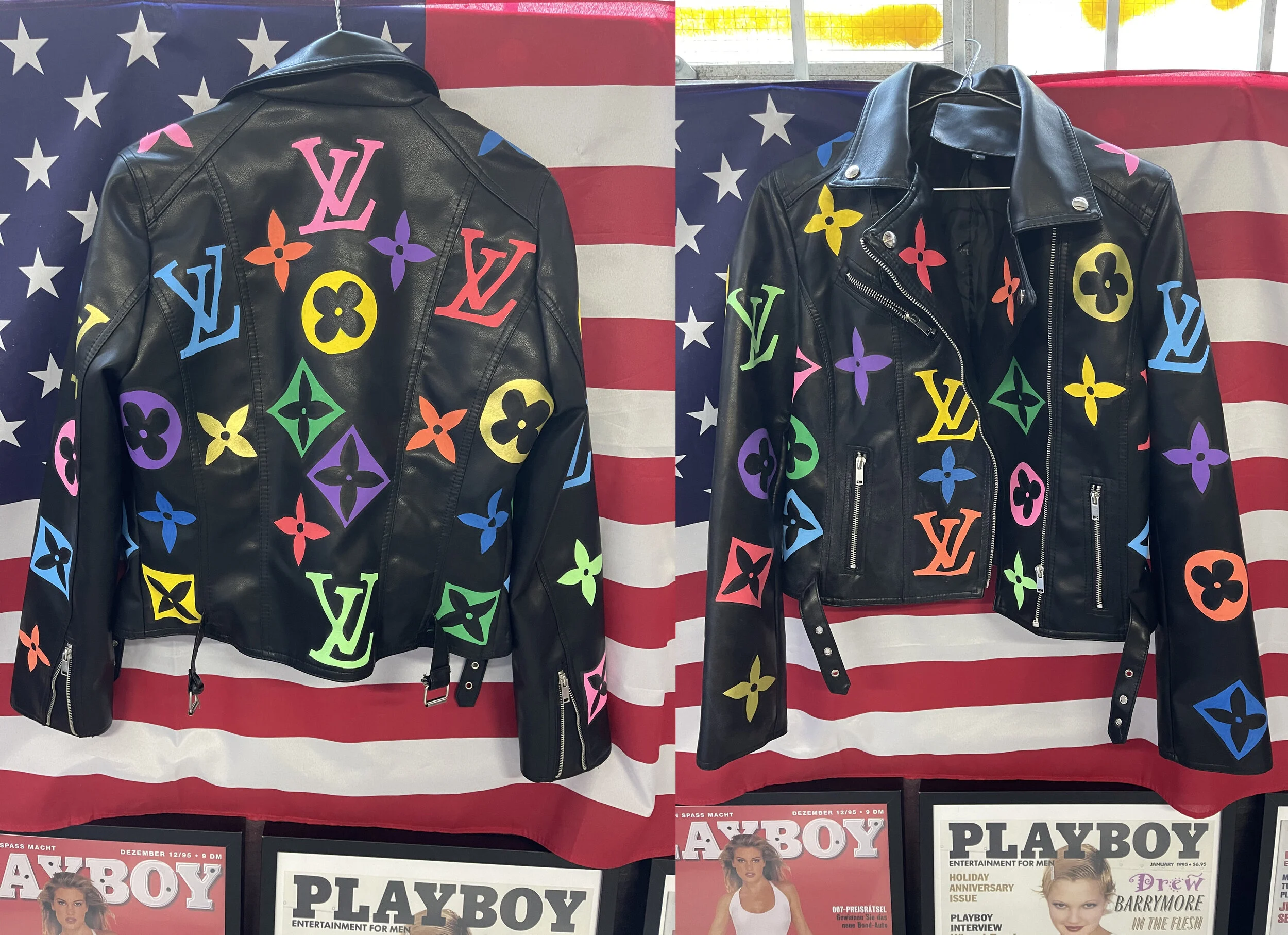 Black L Monogram Belted Biker Jacket 