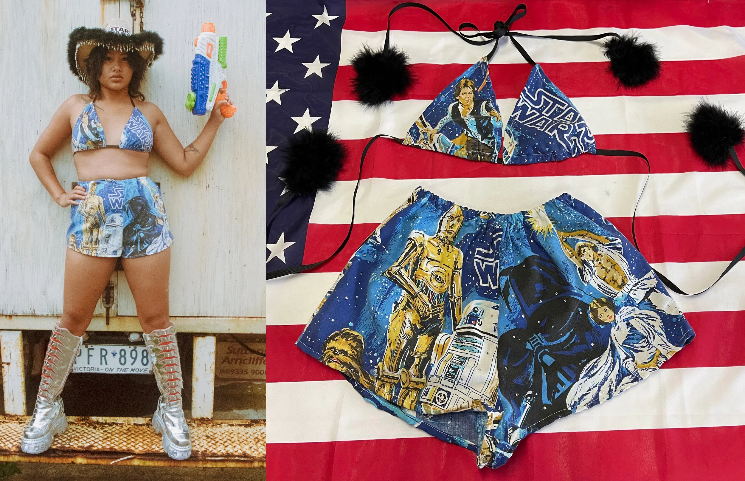 Rhineston Vintage StarWars Shorts Set 