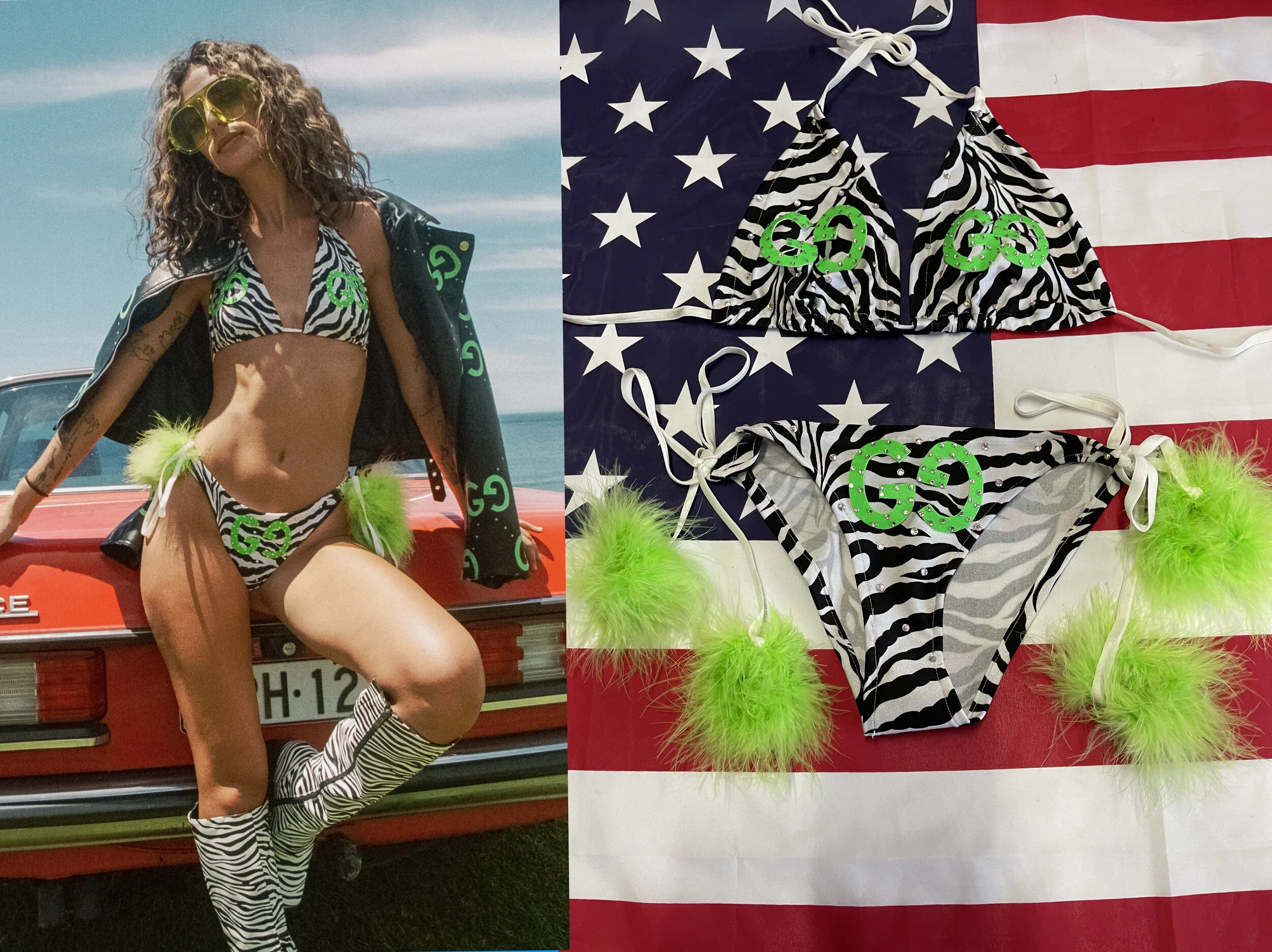 Zebra G G Rhinestone Bikini Set