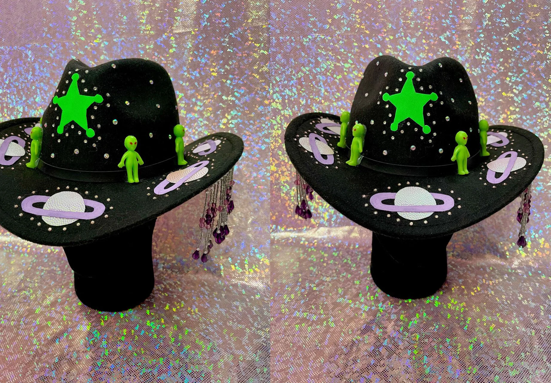Space Cowboy Rhinestone Alien Hat