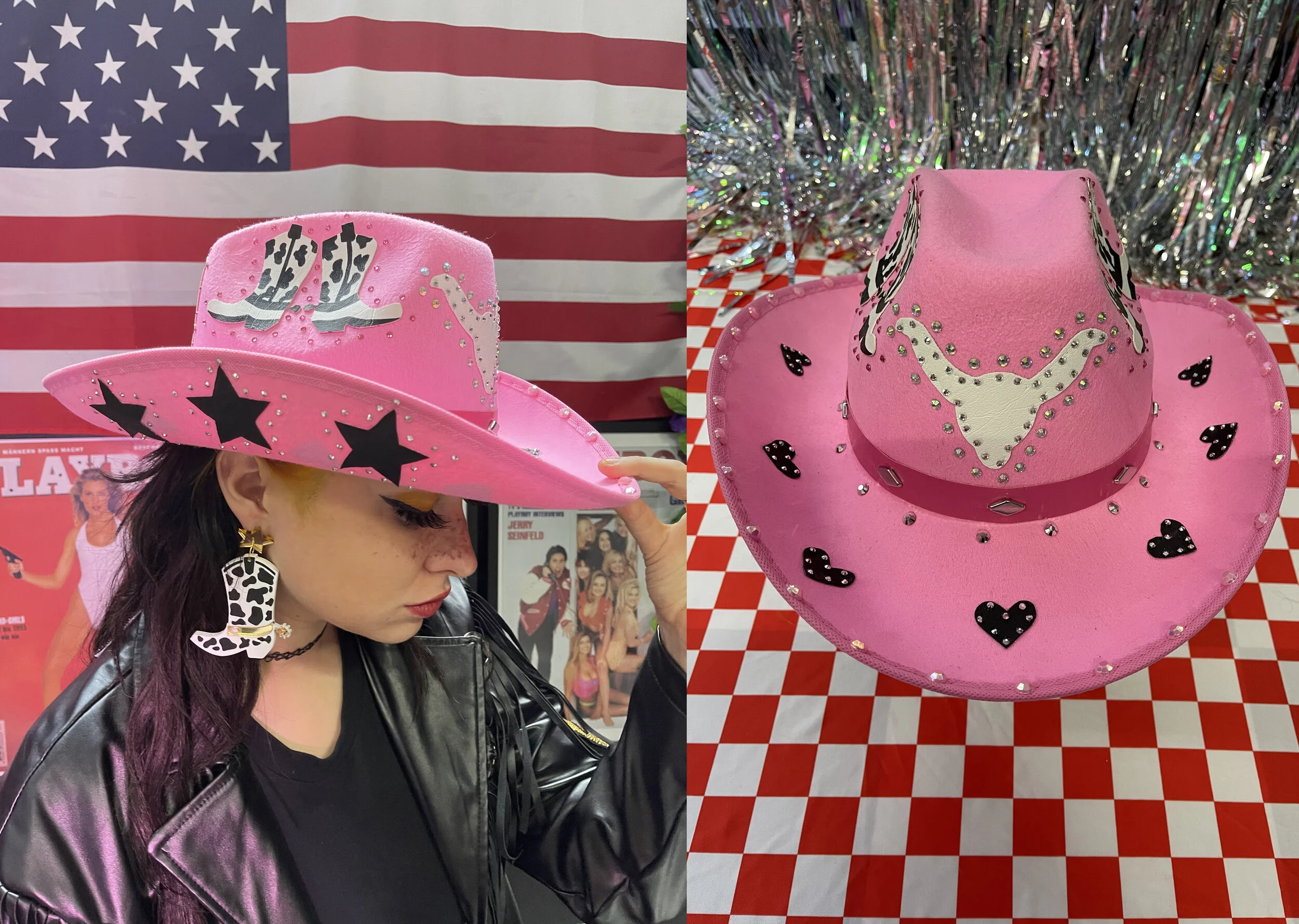 Pink Cowboy Boot Rhinestone Hat