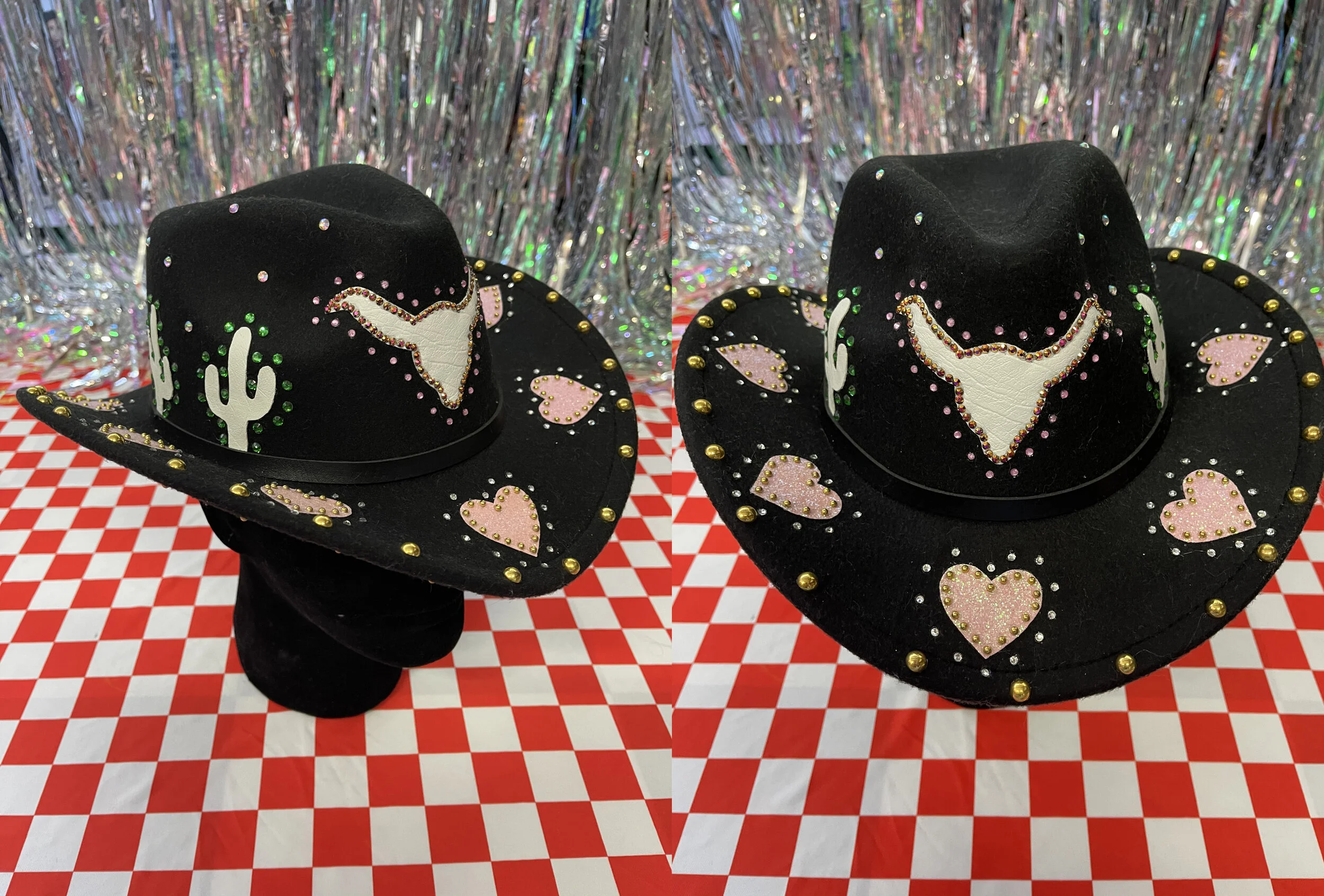 Black Rhinestone Hearts Cowboy Hat