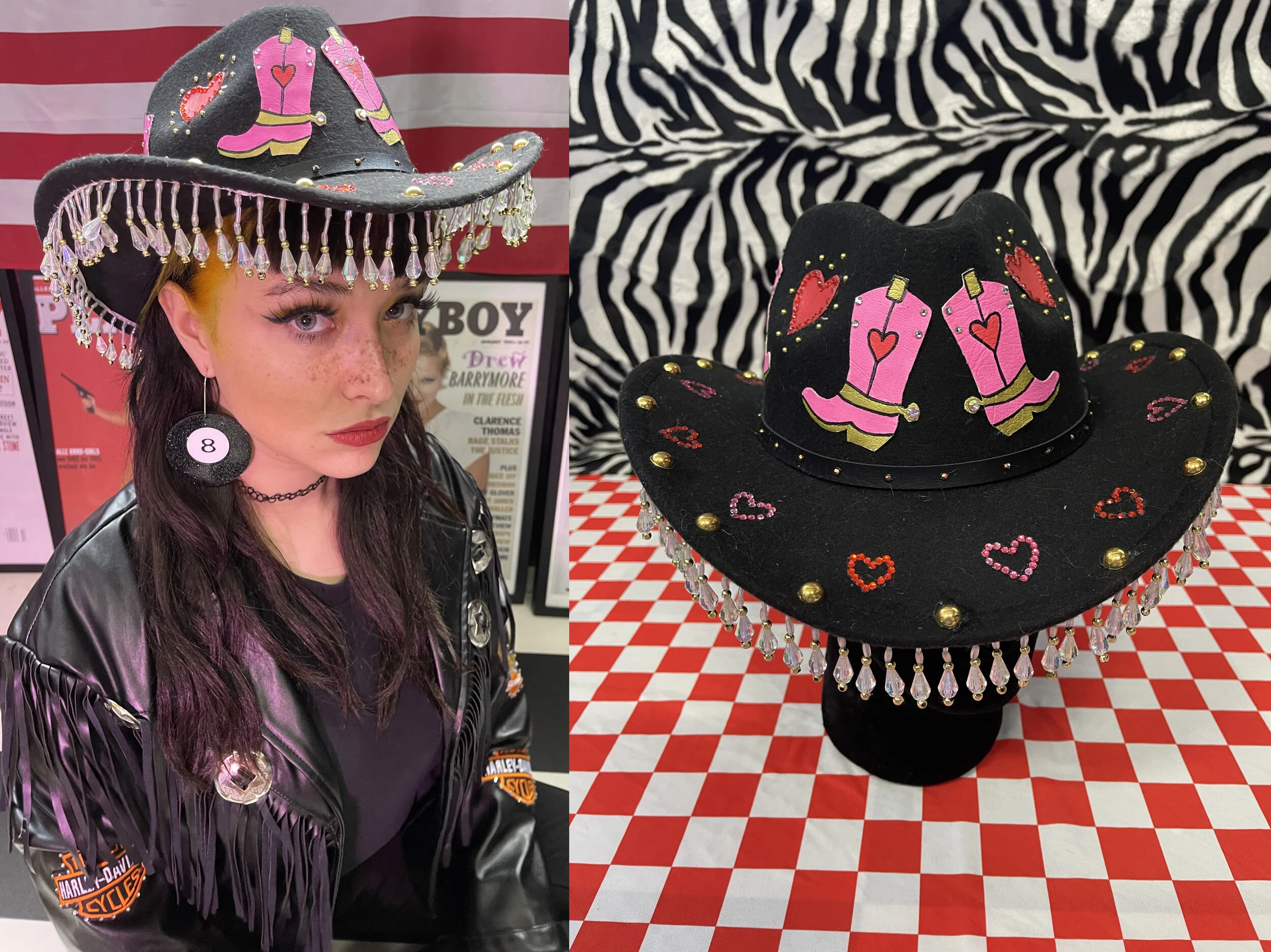 Pink Heart Boots Rhinestone Cowboy Hat 