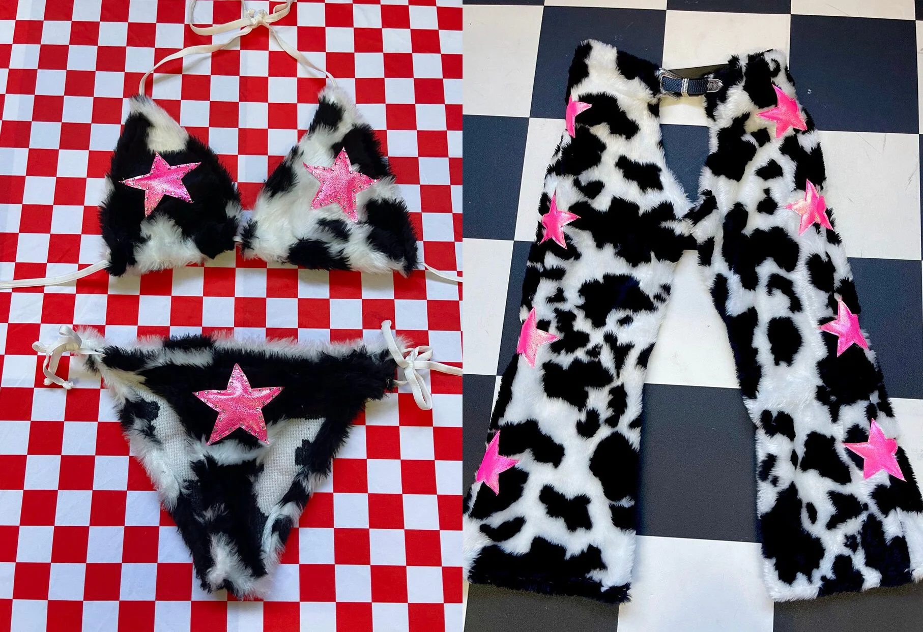 Faux Fur Cow Star Chaps + Bikini Set 