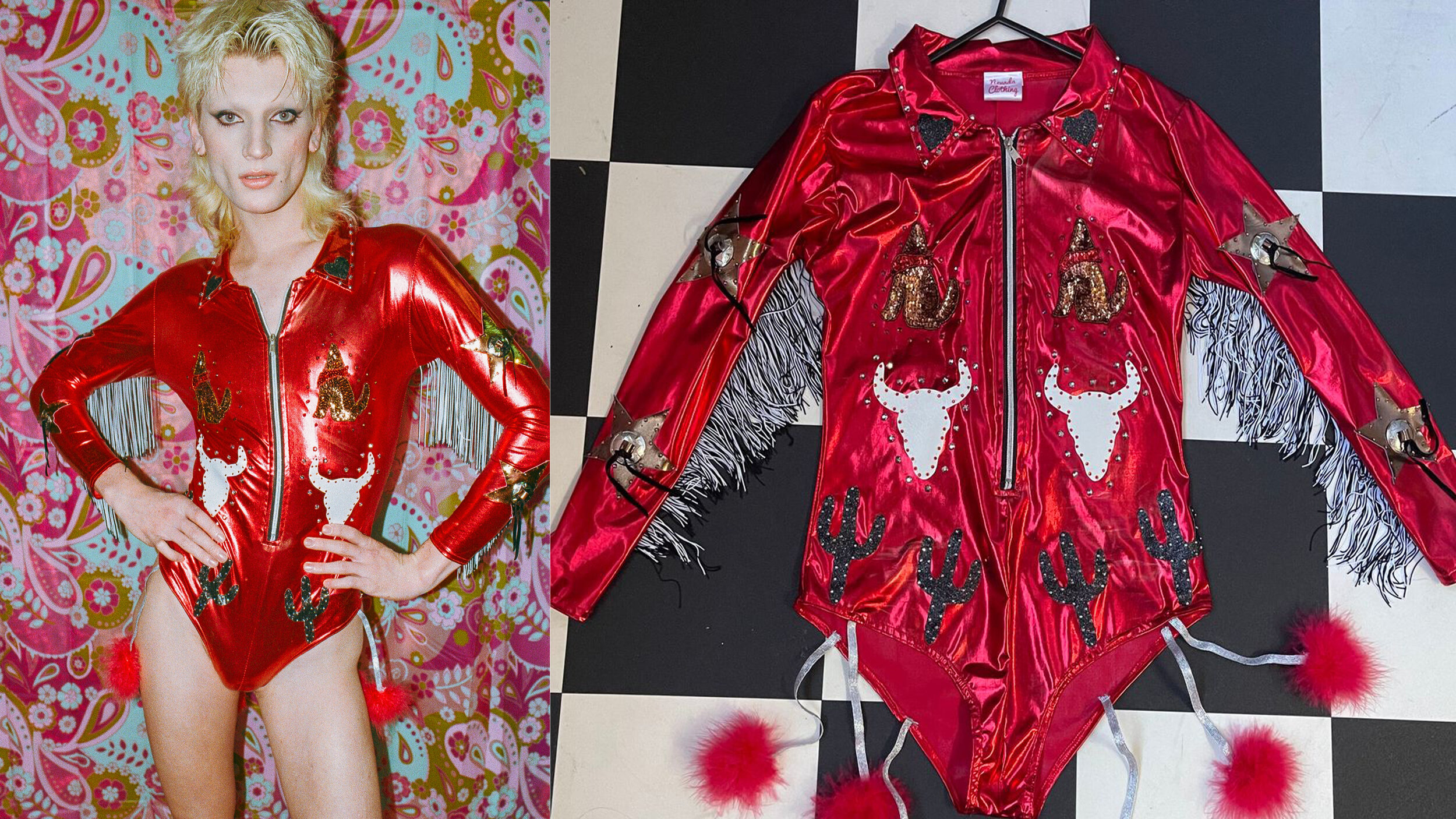 Red Metallic Fluffy Cowboy Playsuit