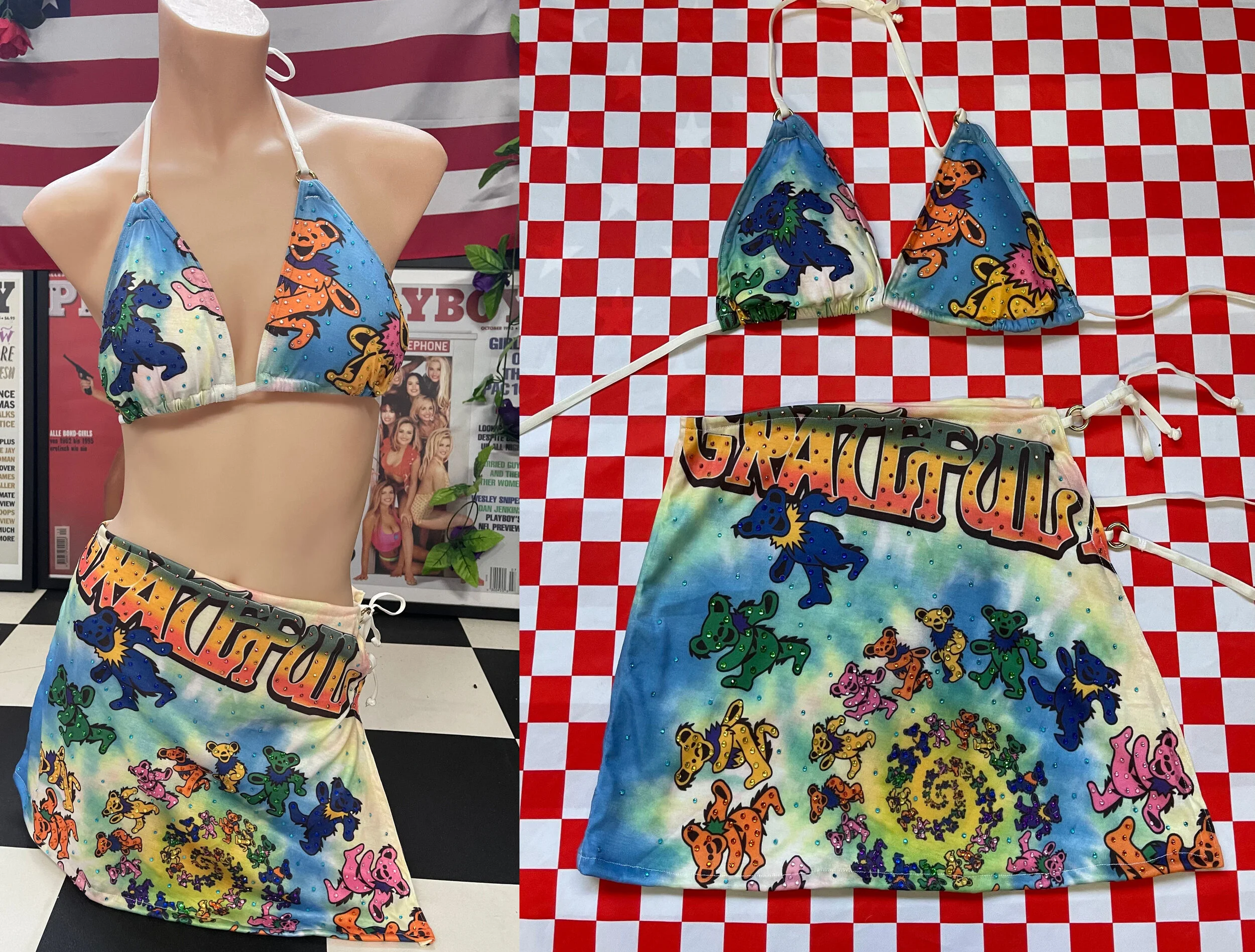 Rhinestoned Gr@teful Skirt Set 