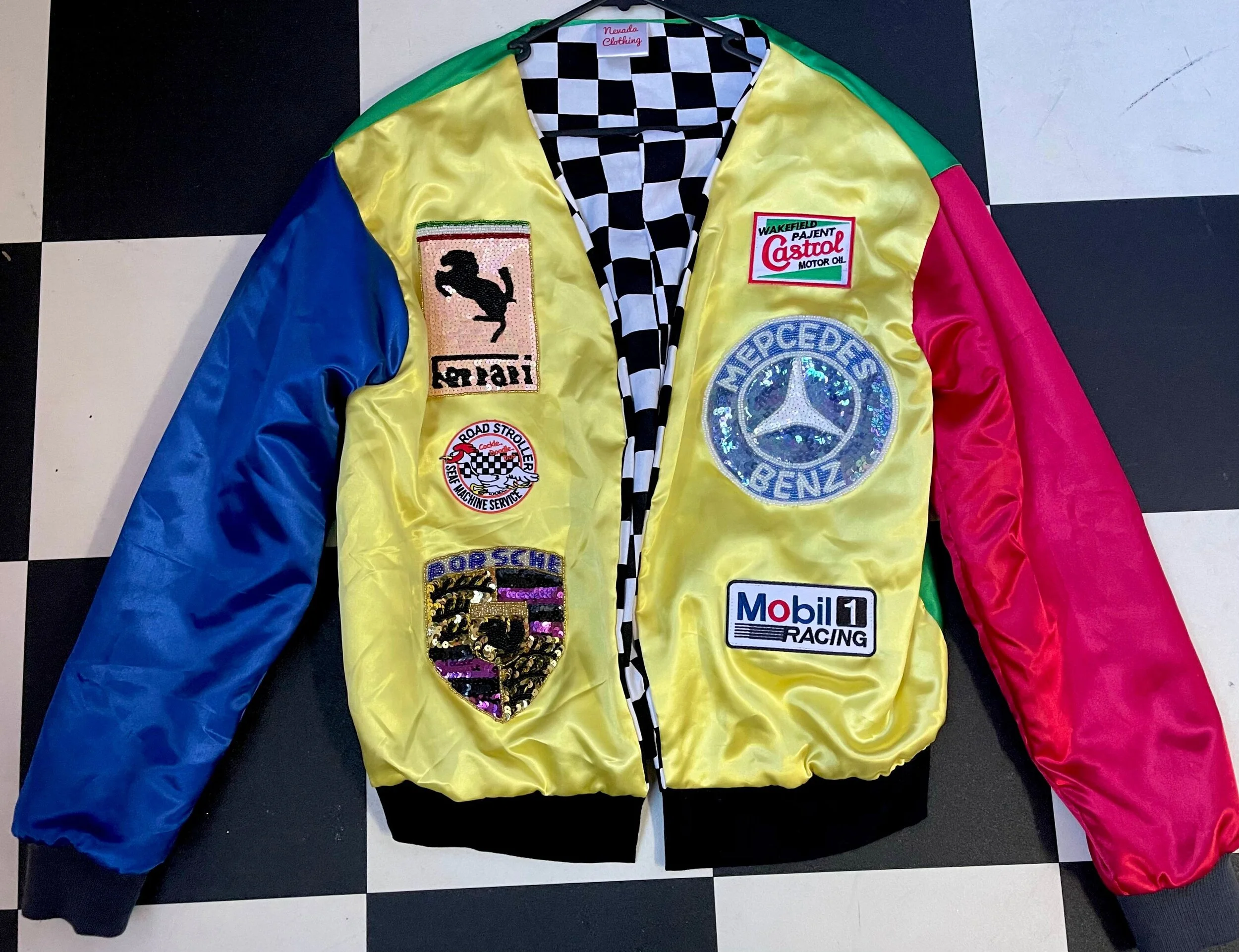 Race Car Multi Coloured Satin Bomber Jacket