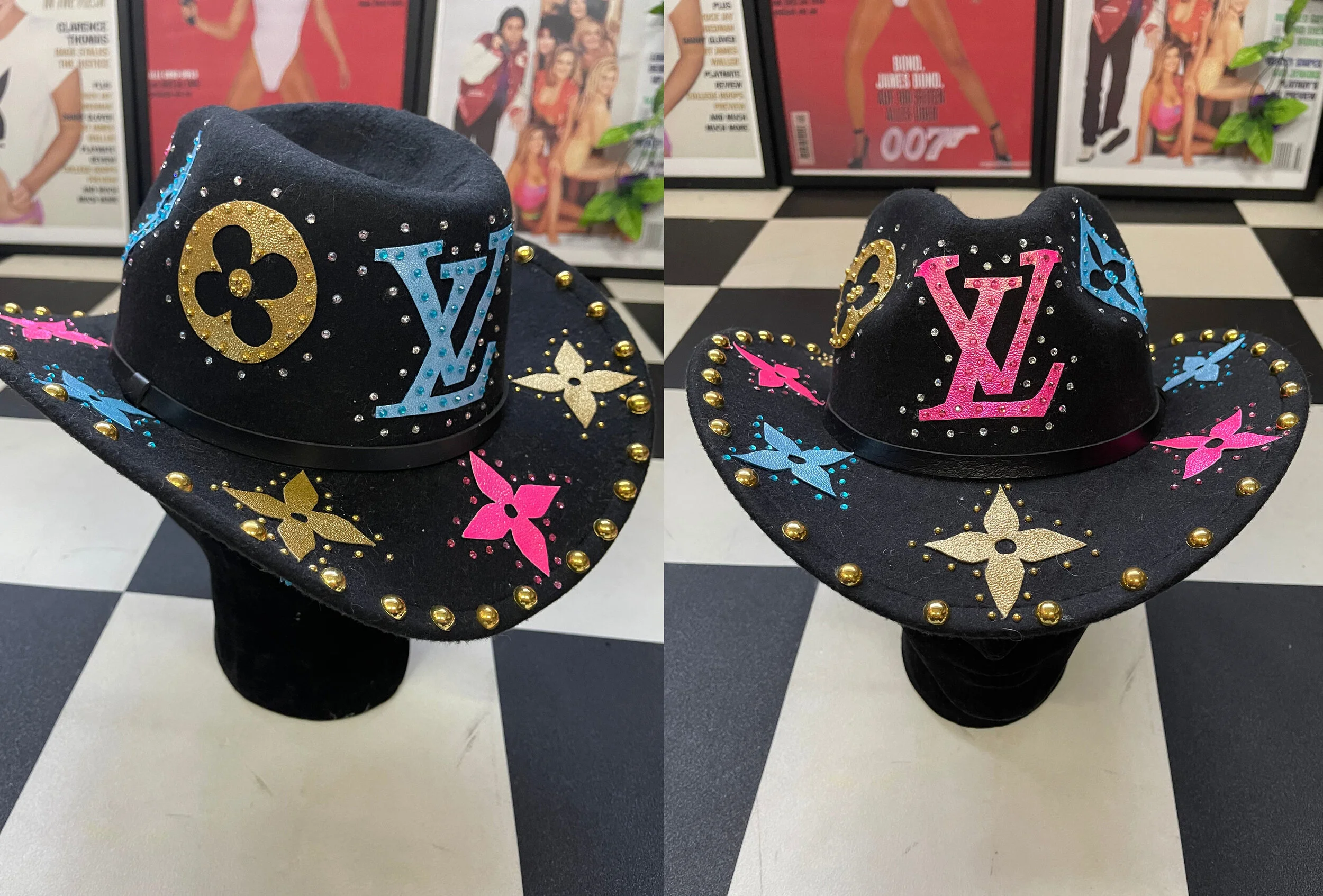 Holographic L Rhinestone Cowboy Hat
