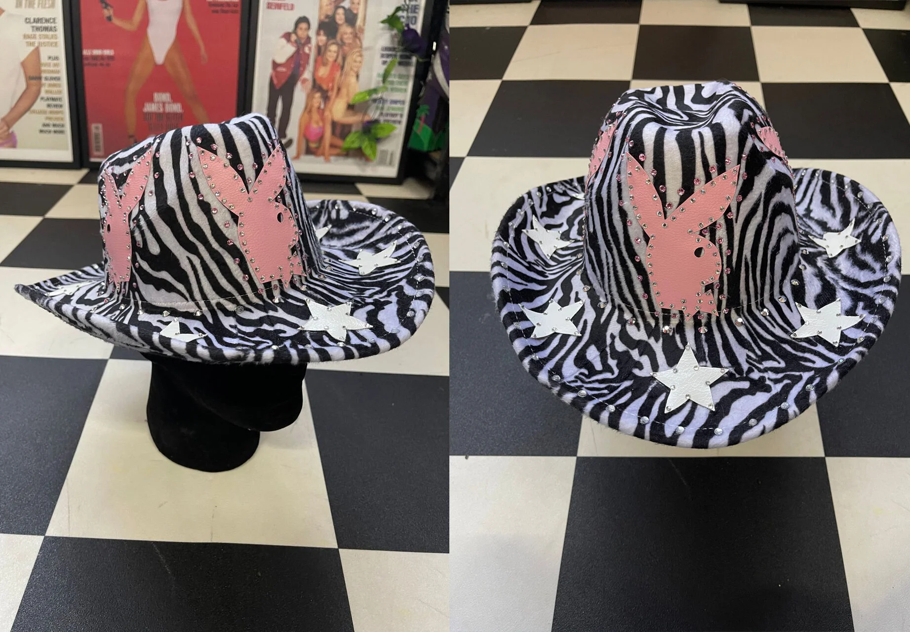 Zebra Bunny Rhinestone Cowboy Hat