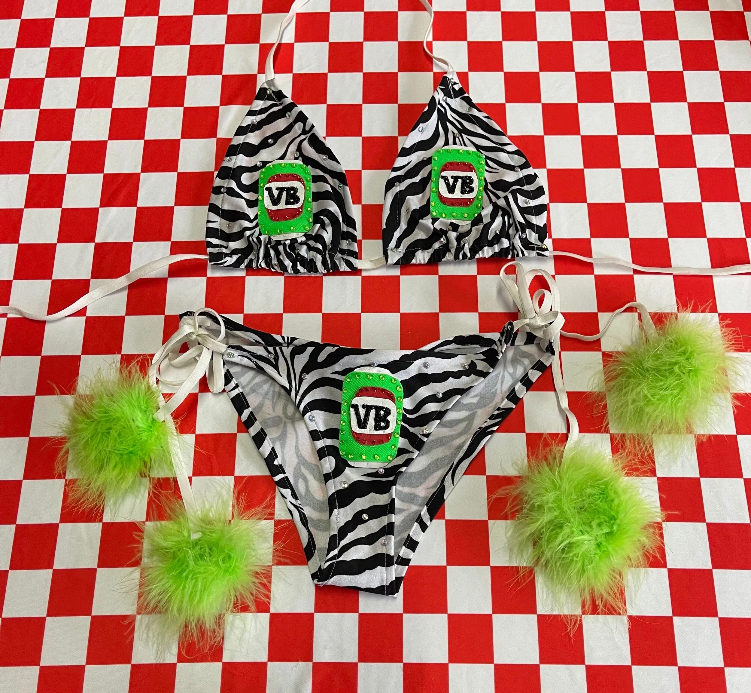 V.B Zebra Rhinestone Bikini Set 