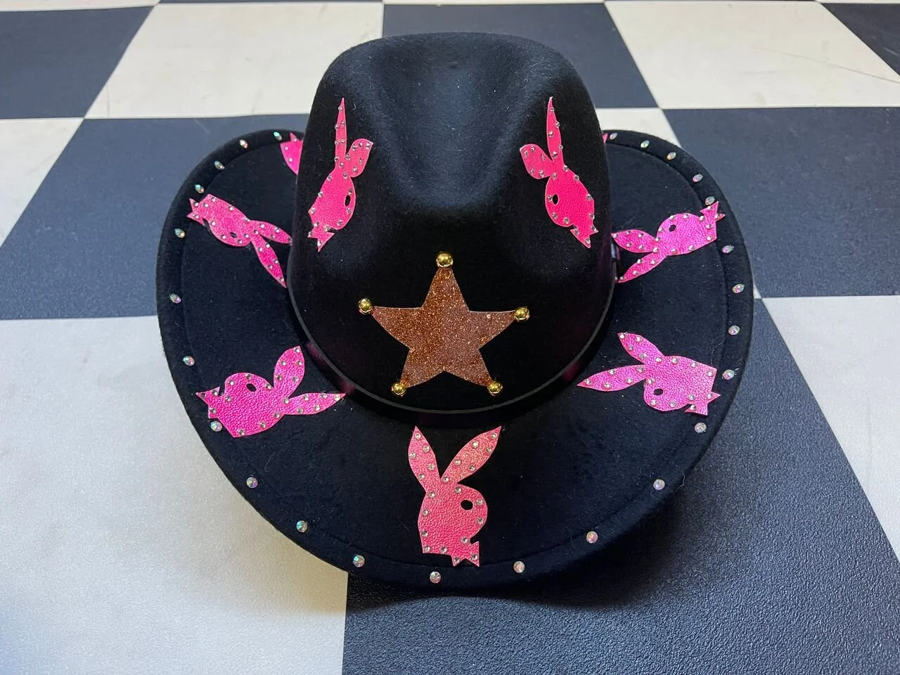 Hot Pink Bunny Rhinestone Cowboy Hat 