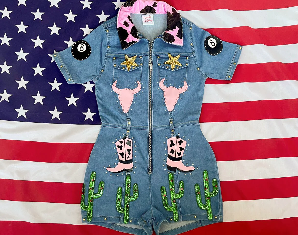 Blue Dolly Rhinestone Cowgirl Playsuit