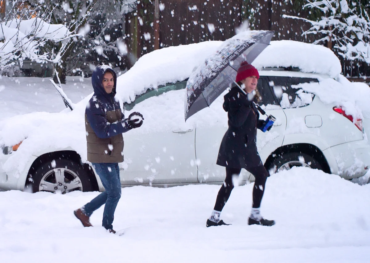 Making A Snowball With A Wry Glance, Tacoma, On The Last Day It Snowed, February 2019
