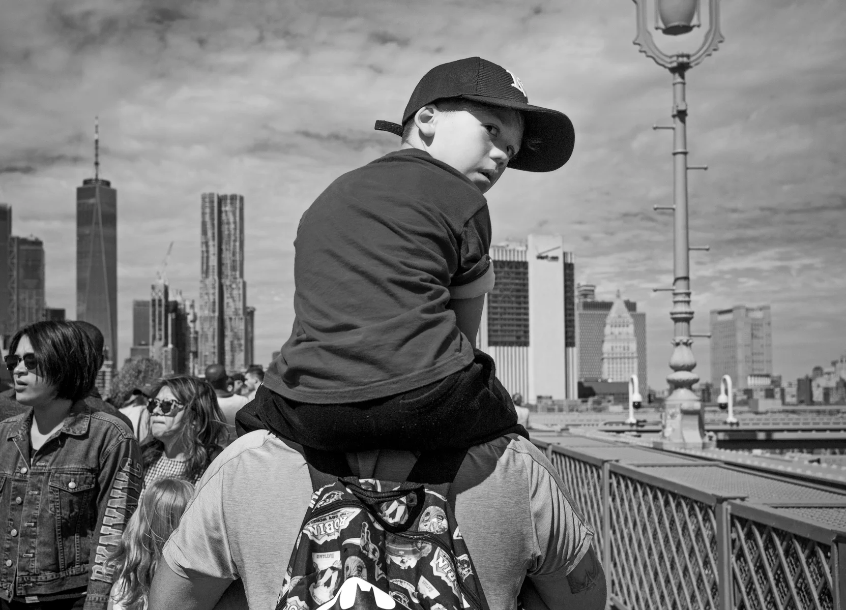 Boy On Dad's Shoulder On TheBridge, New York (2018)