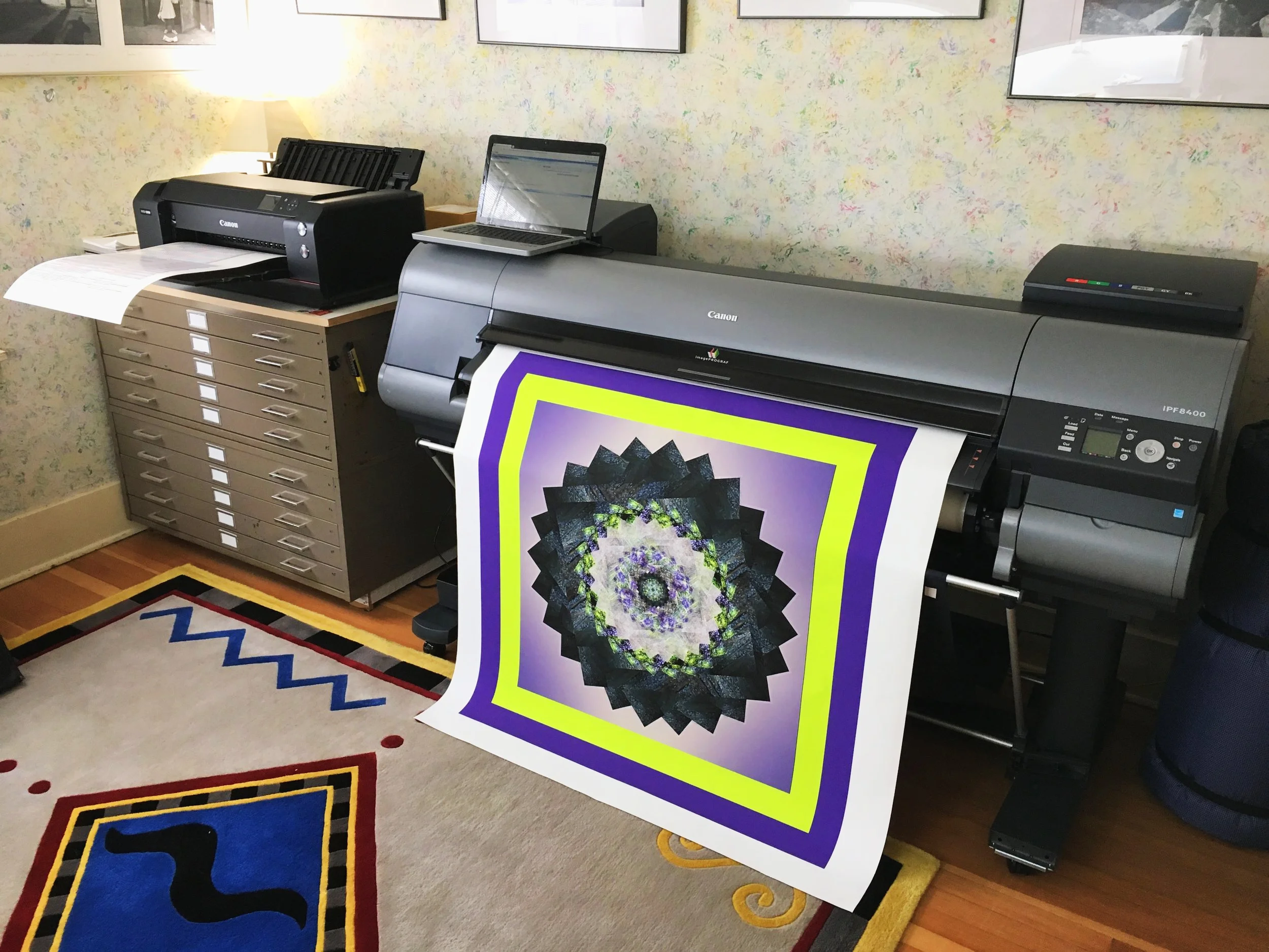 On the left is our Image Pro 1000; on the right the IPF8400. You can see a camp mattress in the corner. Sometimes I stay up late finishing projects.