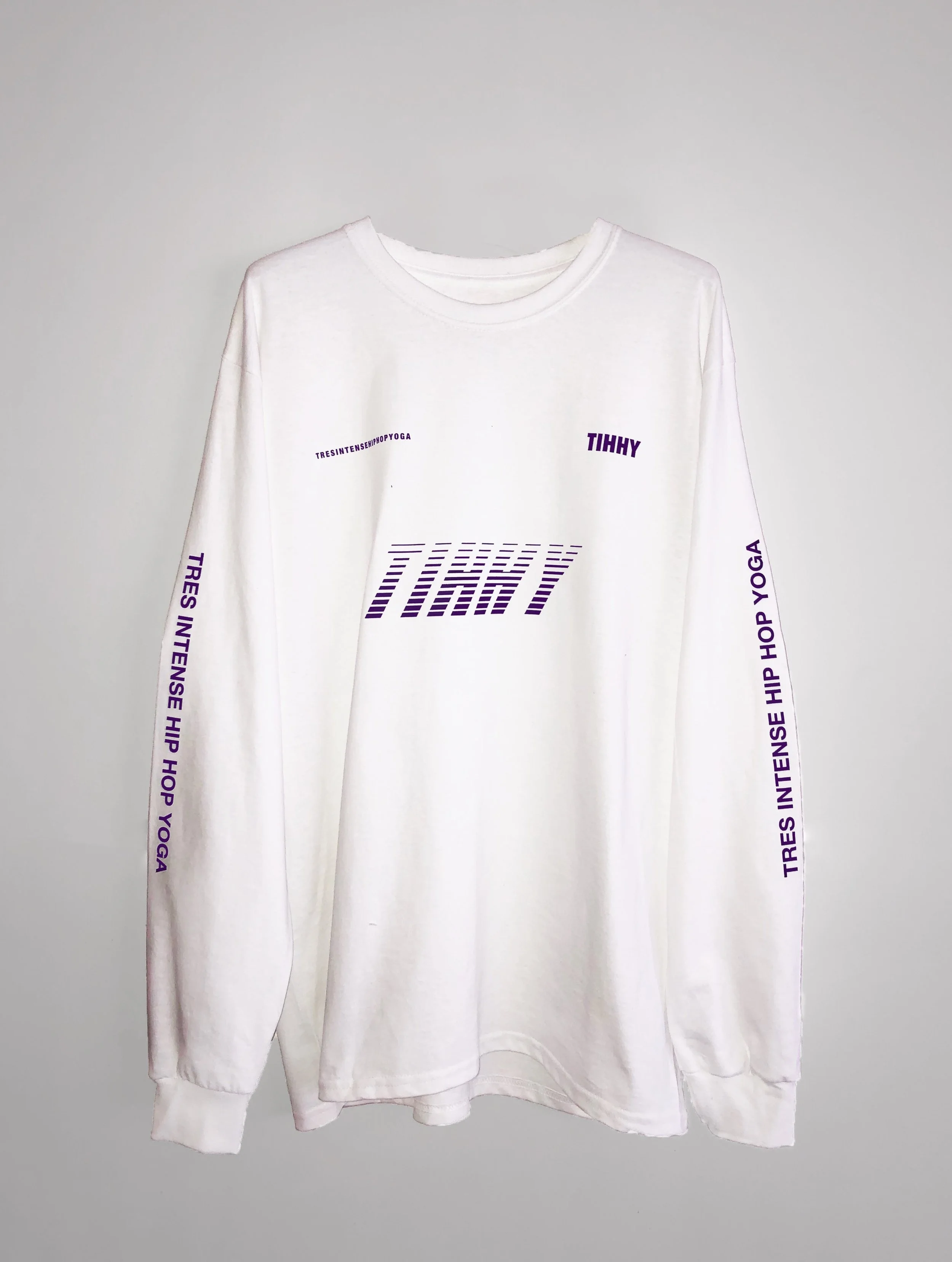 UNISEX WHITE AND DARK PURPLE LONG SLEEVE T-SHIRT