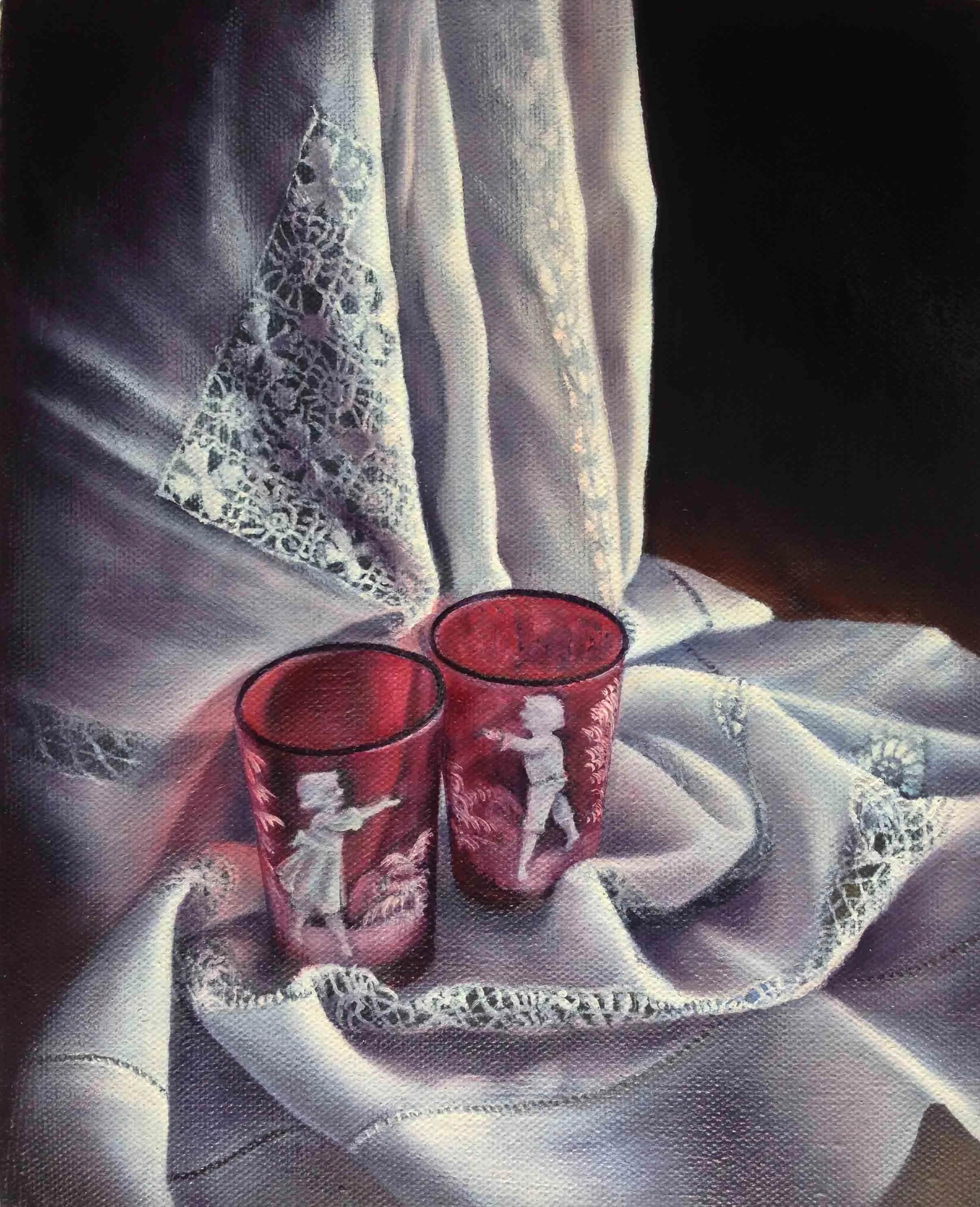 Commissioned work: Antique lace and glass 1, 2016