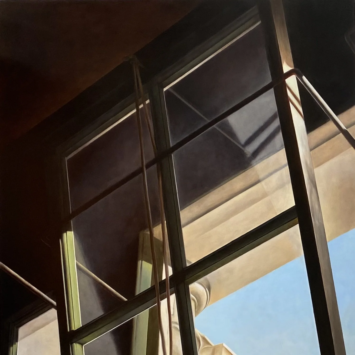 Thresholds (Window Brace), 2025, oil on panel, 800 x 800 mm.