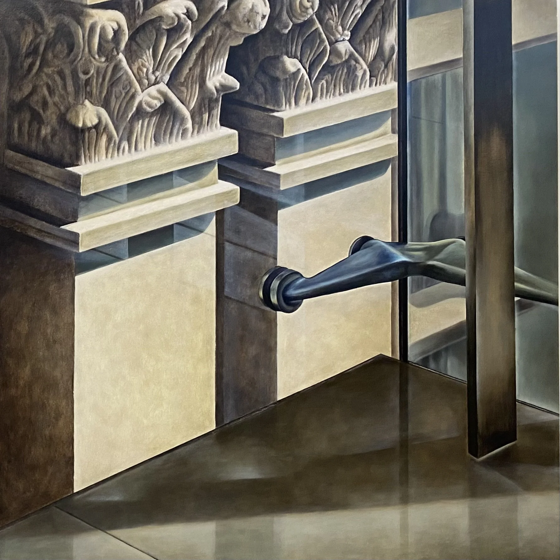 Thresholds (Stairwell Bracket), 2025, oil on panel, 800 x 800 mm.